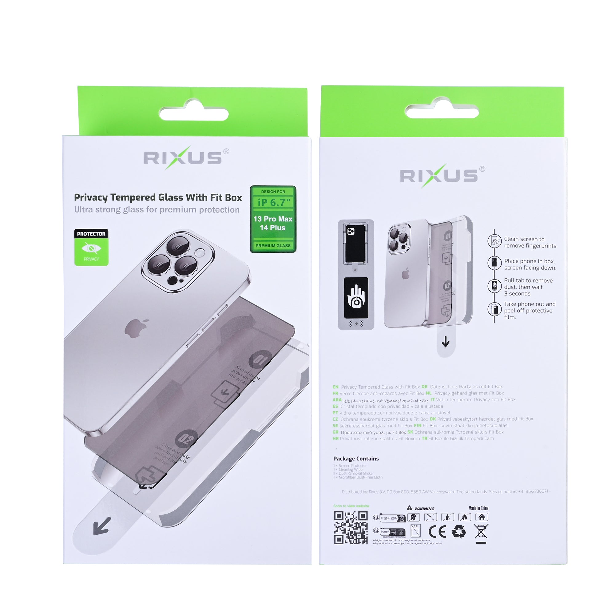 Rixus Privacy Panzerglas mit Fit Box für Apple iPhone 13 Pro Max, 14 Plus – Bild 2