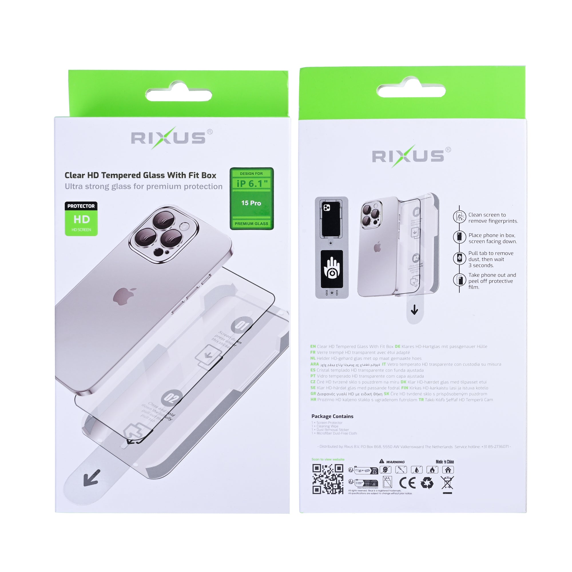 Rixus Clear HD Panzerglas mit Fit Box für Apple iPhone 15 Pro – Bild 2