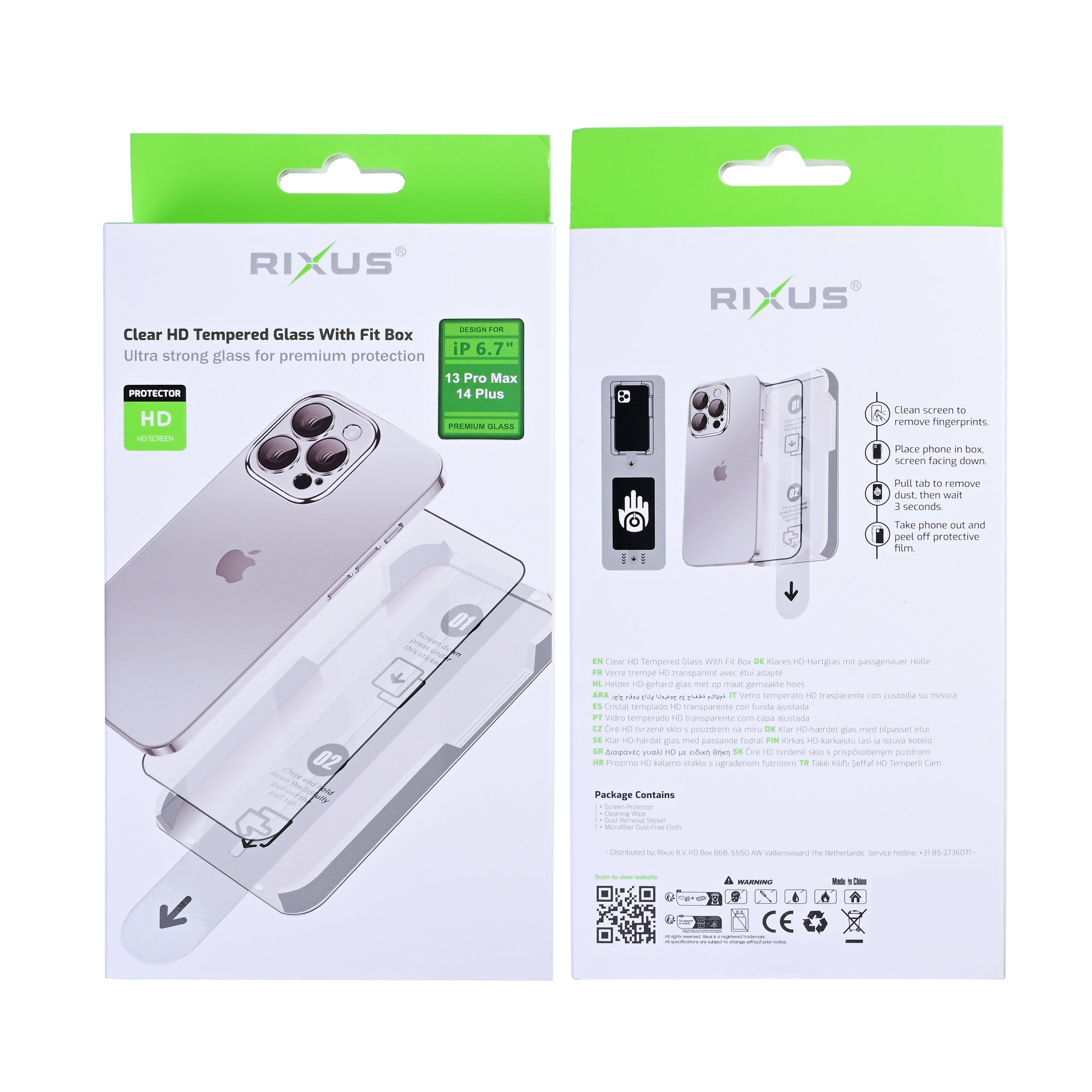 Rixus Clear HD Panzerglas mit Fit Box für Apple iPhone 13 Pro Max, 14 Plus – Bild 2