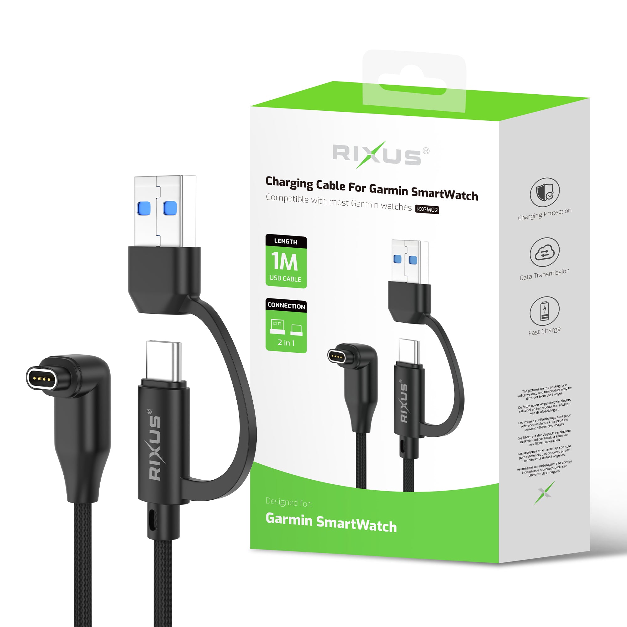 Rixus RXGM02 Ladekabel für Garmin Smartwatch 1m Black – Bild 4