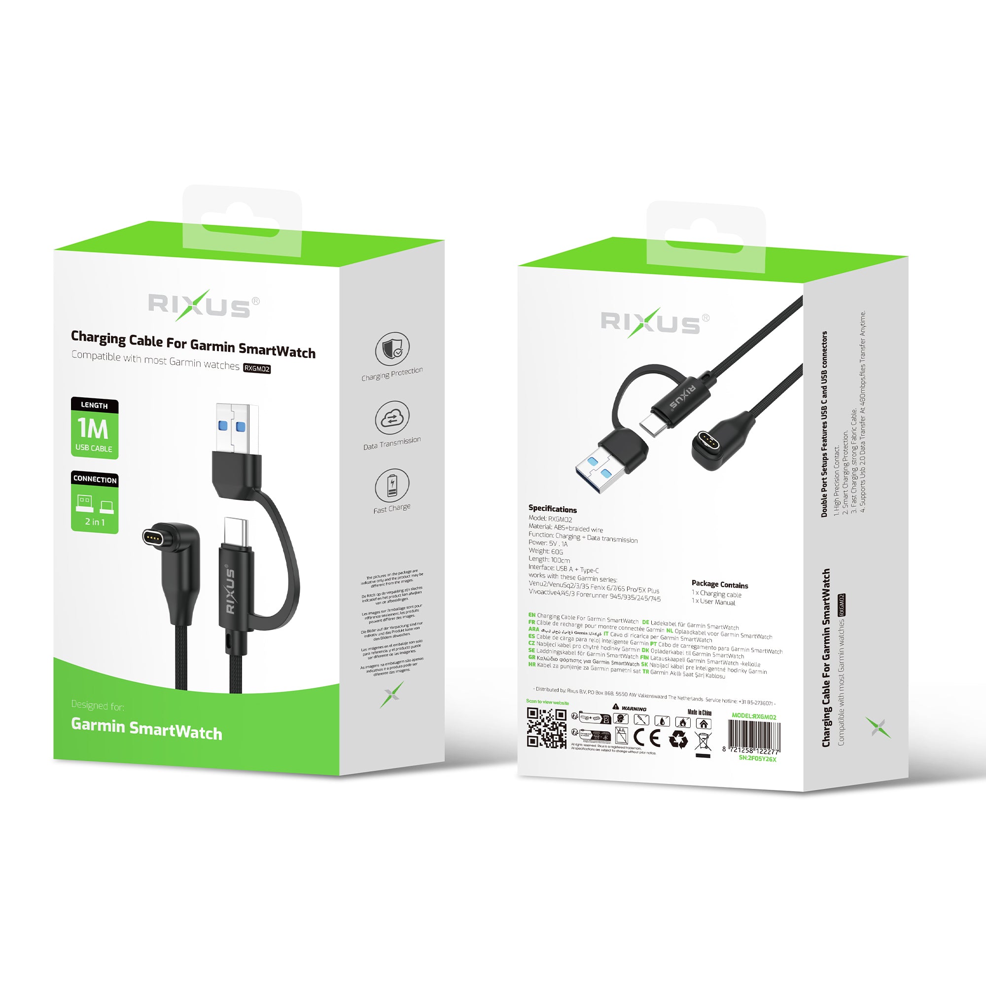 Rixus RXGM02 Ladekabel für Garmin Smartwatch 1m Black – Bild 5