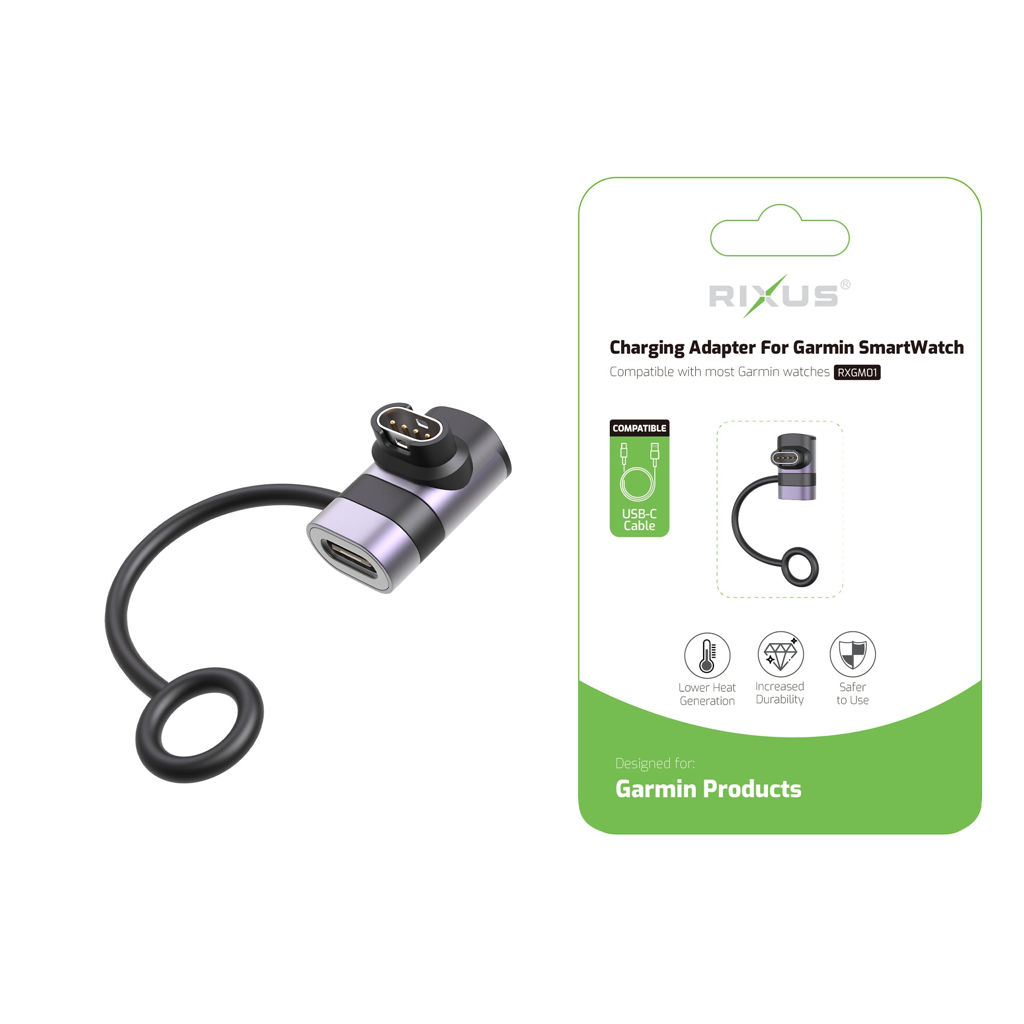 Rixus RXGM01 Charging Adapter für Garmin Smartwatch Black – Bild 4