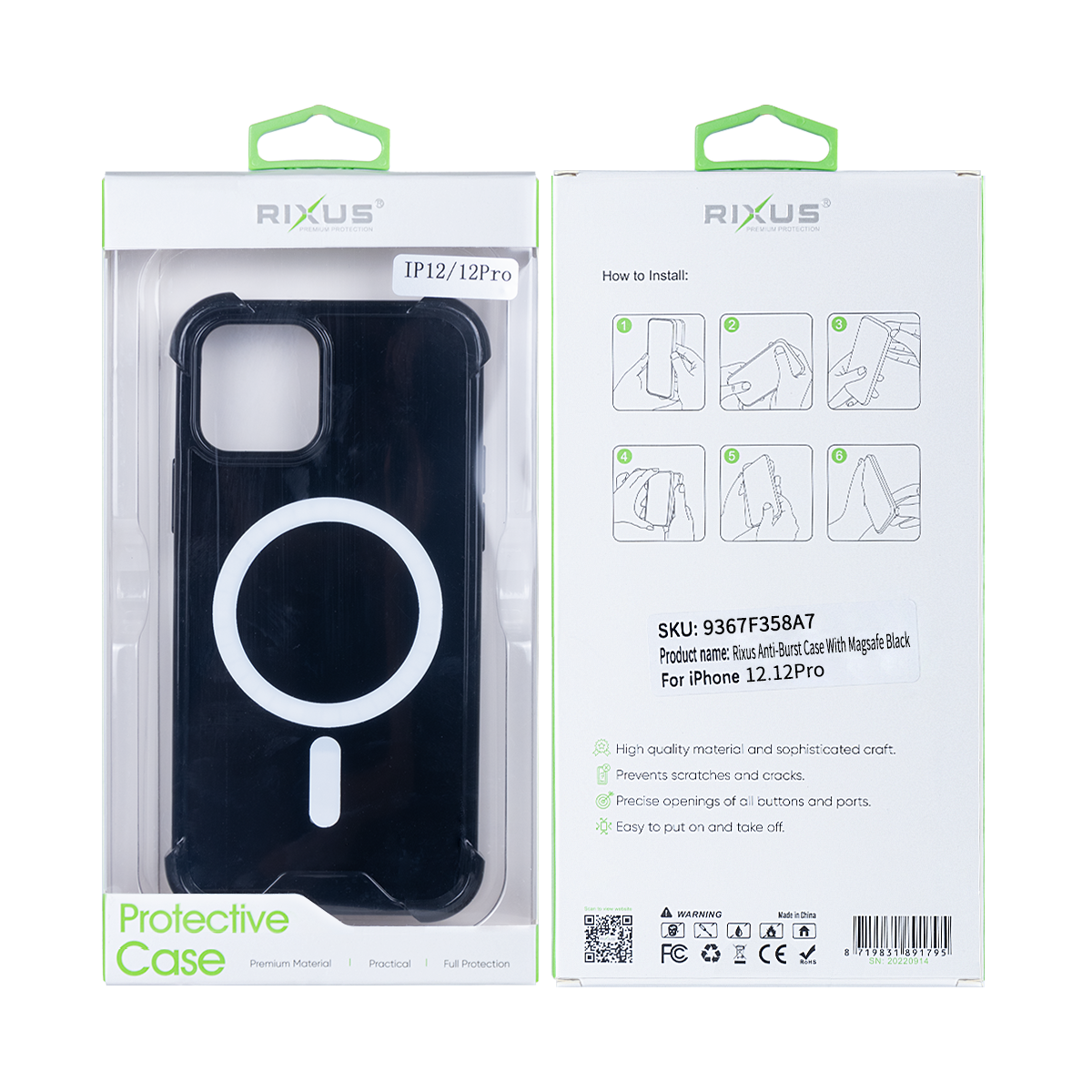 Rixus Anti-Burst Hülle mit MagSafe kompatibel für Apple iPhone 12, 12 Pro Black – Bild 6