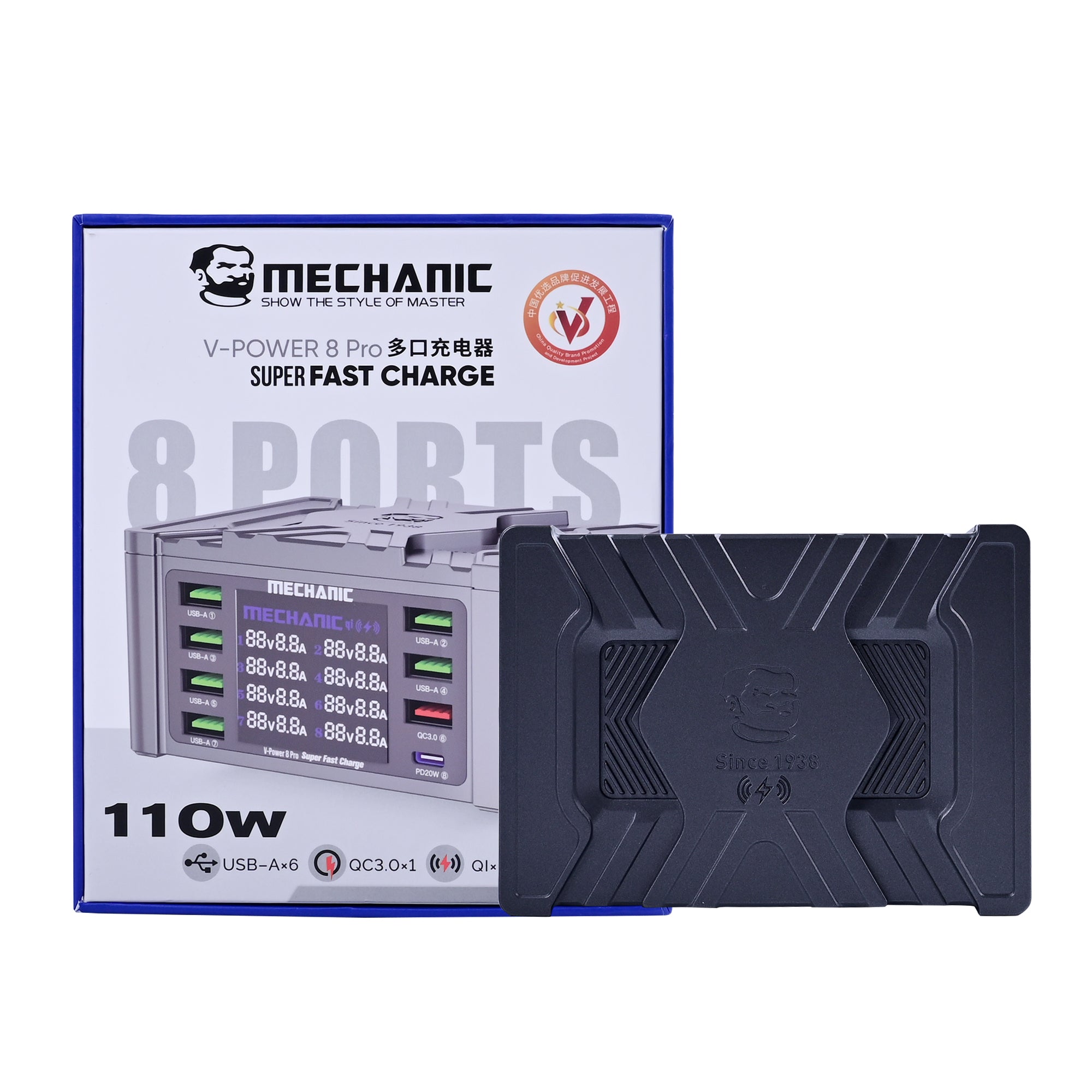 MECHANIC 8 Ports 110W Multi USB Socket Charger PD3.0 QC3.0 Fast Charging Phone Charger mit LED Display