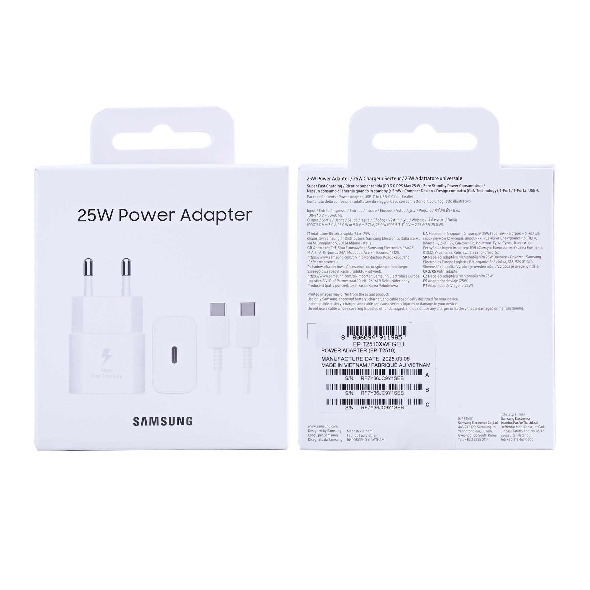 Samsung Netzteil EP-T2510XWEGEU mit USB-C Kabel 25W White Original Verkaufsverpackung – Bild 6