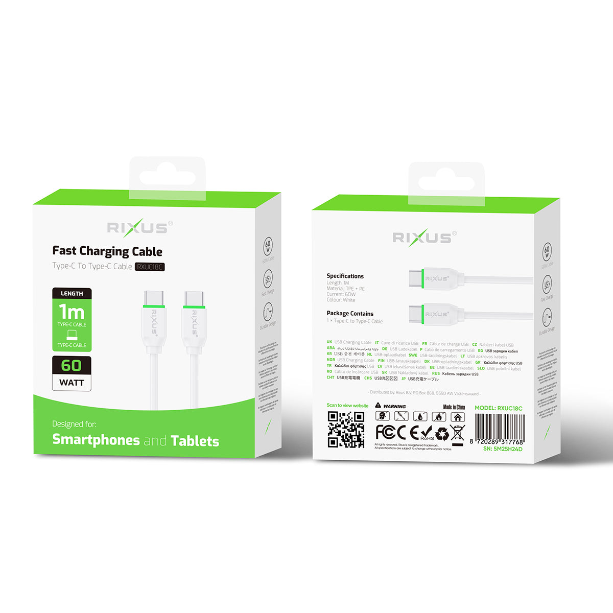 Rixus RXUC18C Fast Charging USB-C To USB-C Kabel White – Bild 4