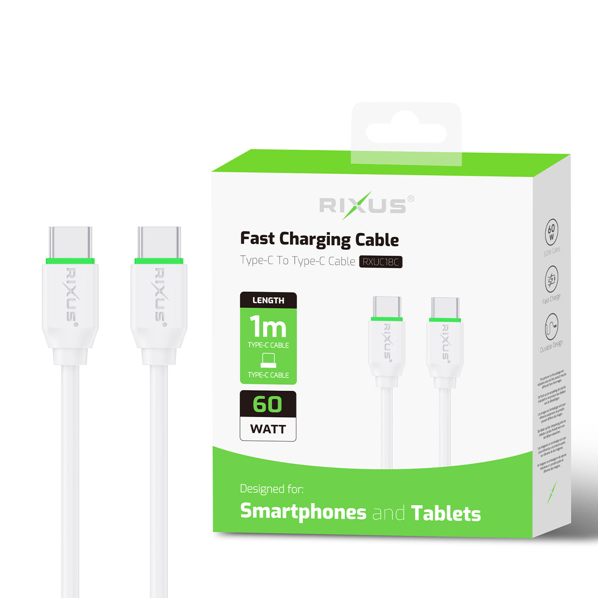 Rixus RXUC18C Fast Charging USB-C To USB-C Kabel White – Bild 5