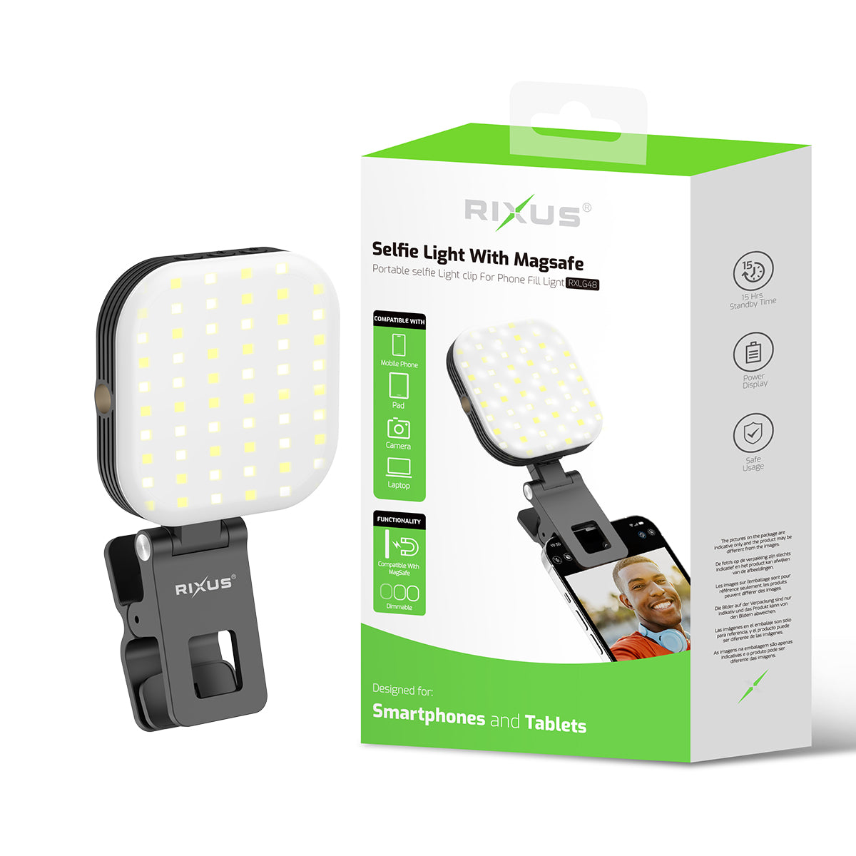 Rixus RXLG48 Selfie Light für Photography, TikTok, Vlog, Video Black – Bild 5