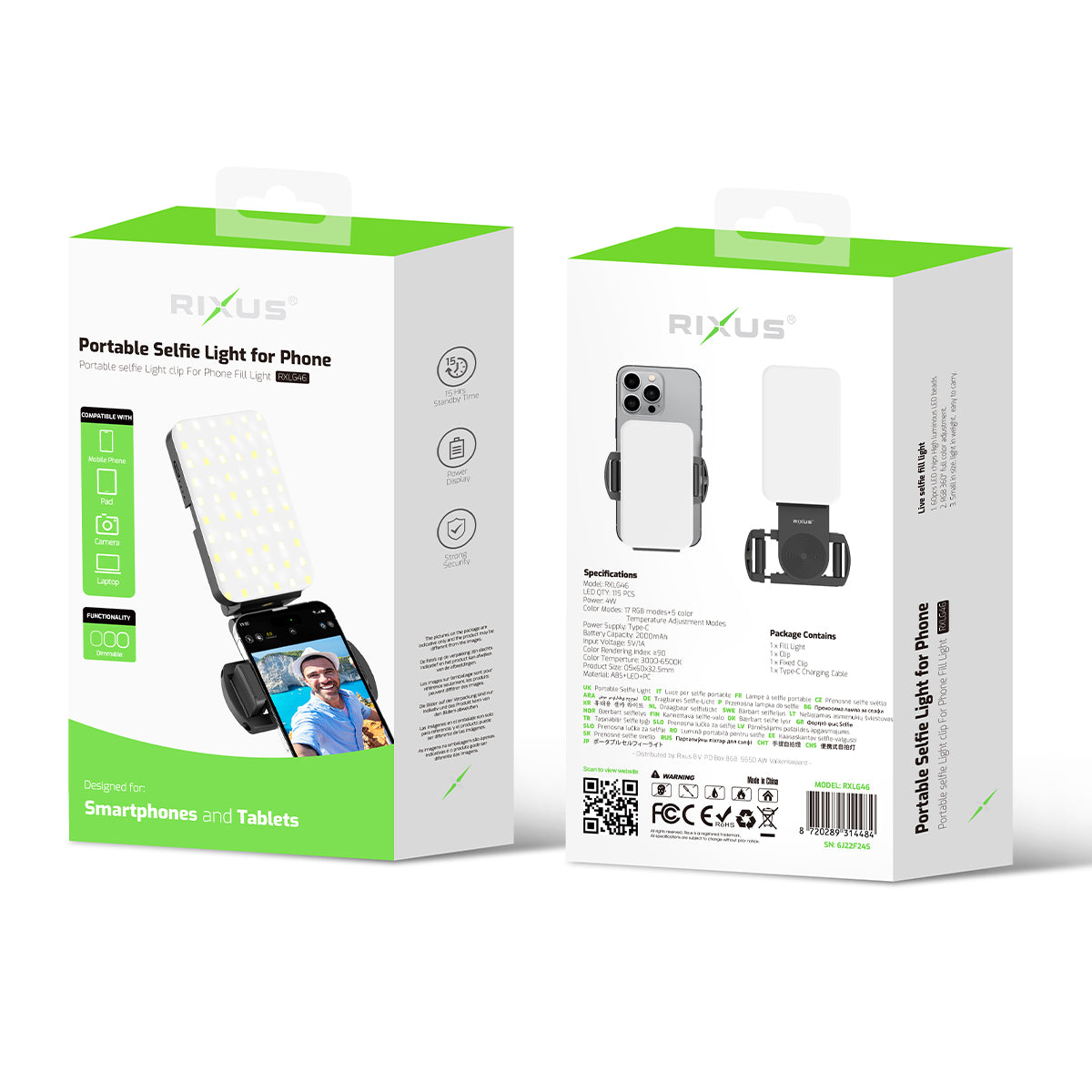 Rixus RXLG46 Selfie Light mit Clip für Photography, Tiktok, Vlog, Video Black – Bild 4