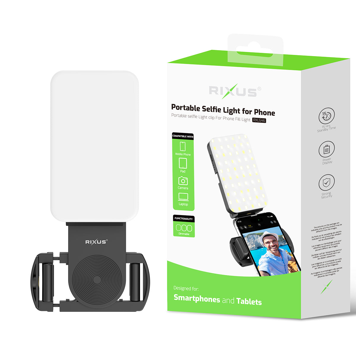 Rixus RXLG46 Selfie Light mit Clip für Photography, Tiktok, Vlog, Video Black – Bild 5