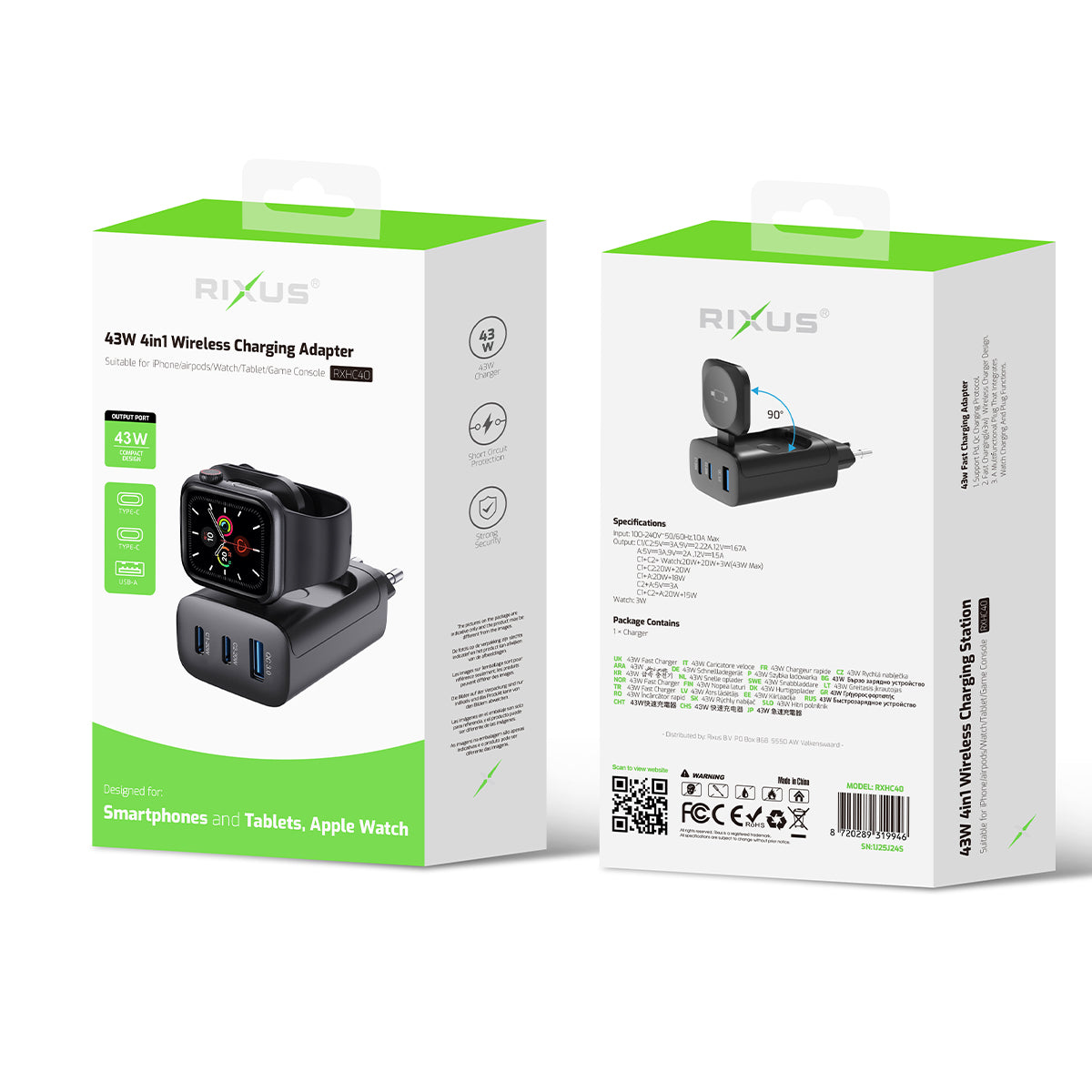 Rixus RXHC40 43W Charging Block für Apple iWatch, iPhone, Airpods Black – Bild 4