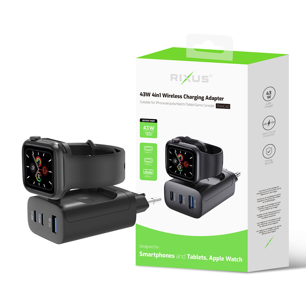 Rixus RXHC40 43W Charging Block für Apple iWatch, iPhone, Airpods Black – Bild 5