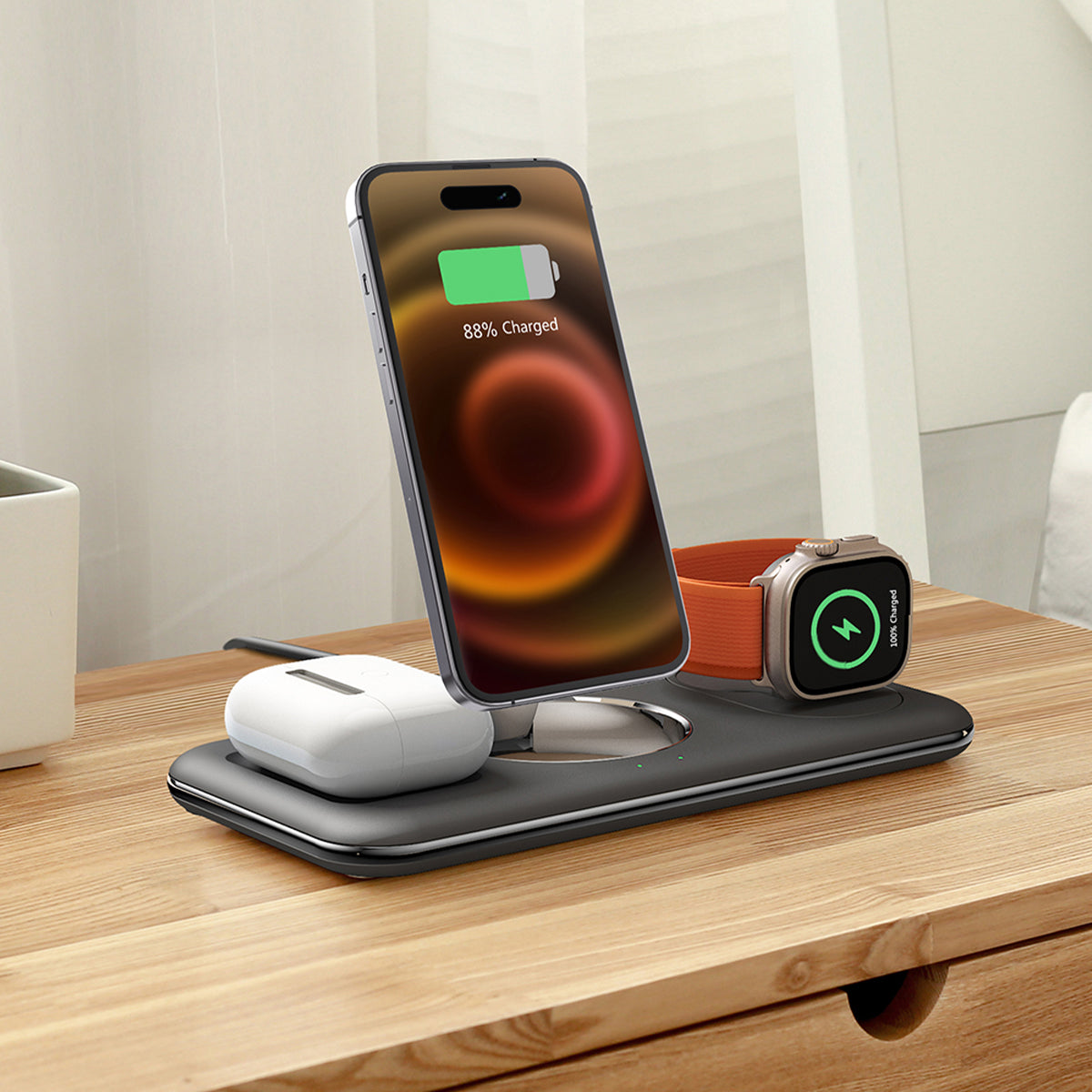 Rixus RXWC31 3 in 1 Wireless Charger Stand für Phone, Watch und Airpods Black – Bild 3