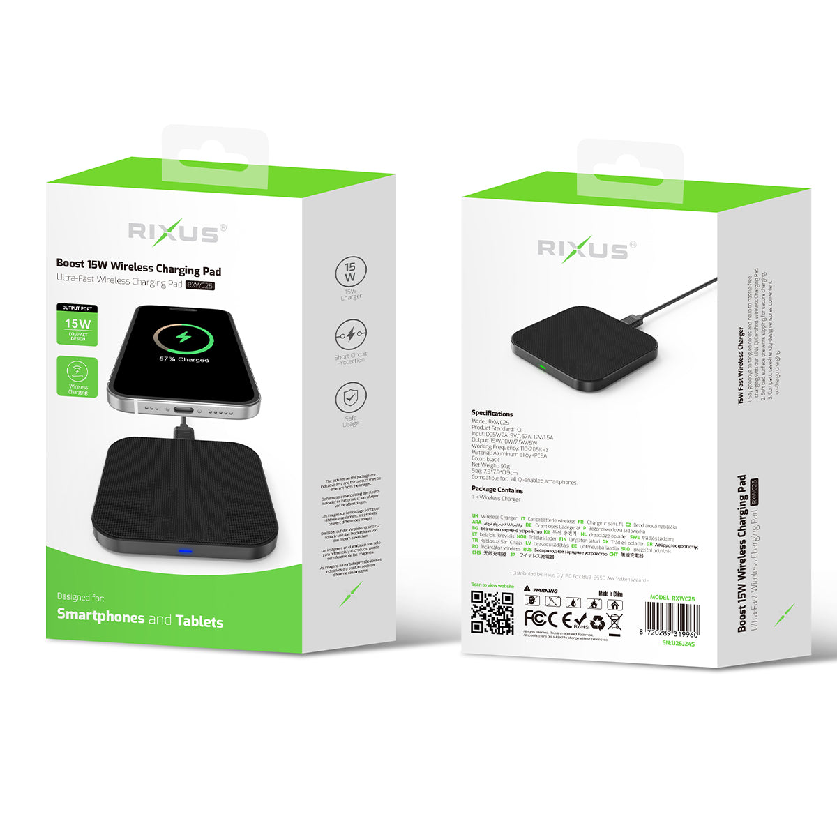 Rixus RXWC25 Boost 15W kabelloses Laden Pad Black – Bild 4
