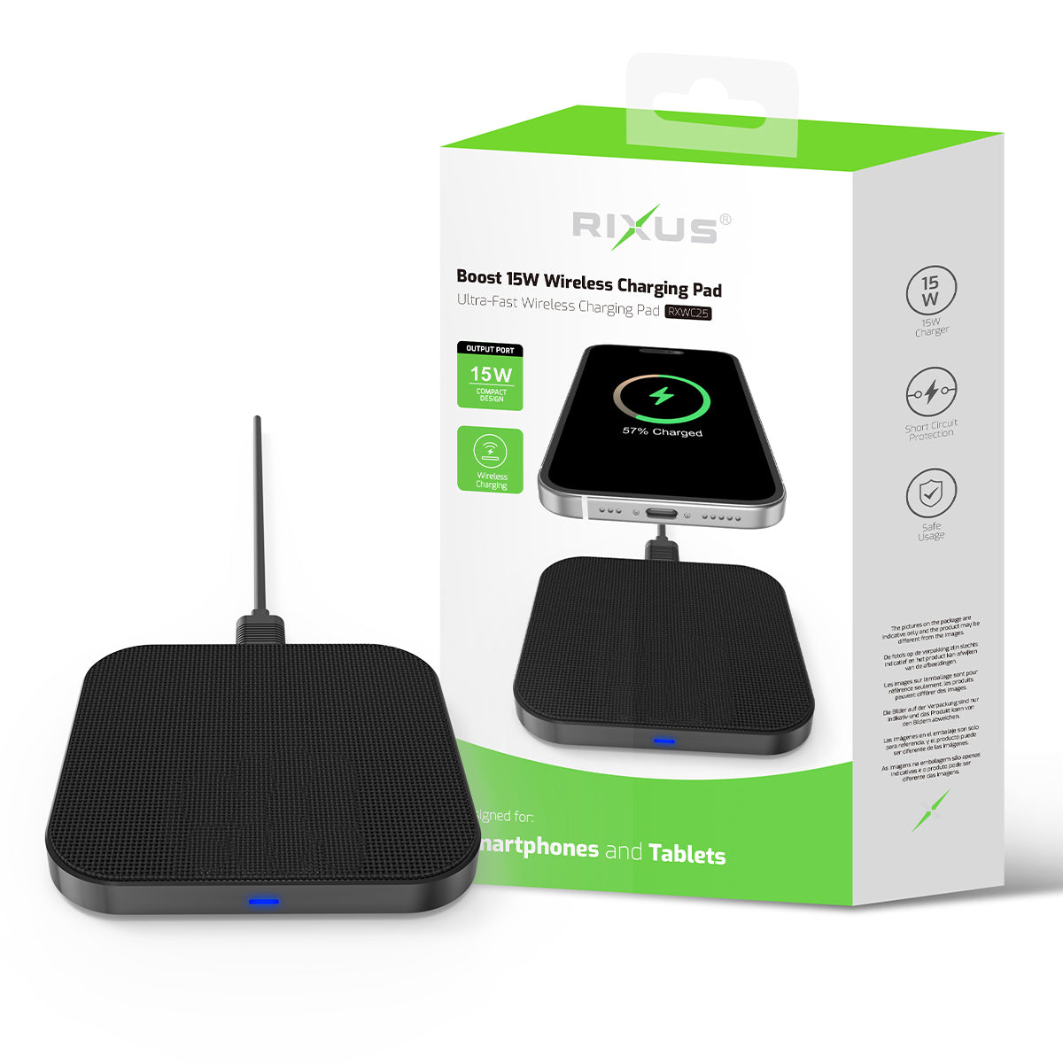 Rixus RXWC25 Boost 15W kabelloses Laden Pad Black – Bild 5