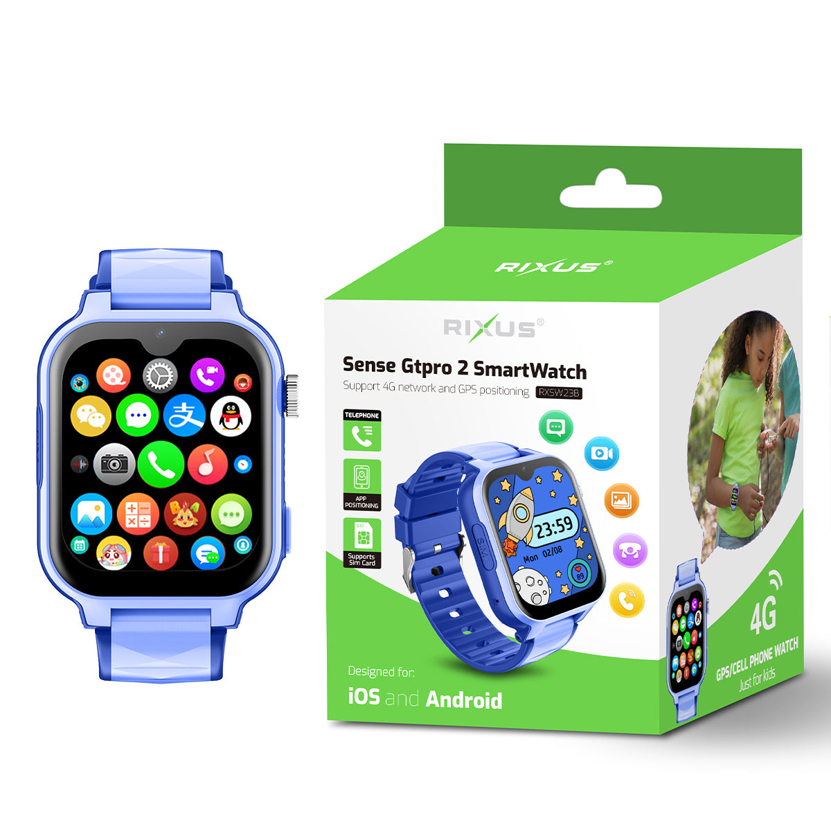 Rixus RXSW23B Sense Gtpro 2 SmartWatch mit GPS und Sim Card Function Blue – Bild 4