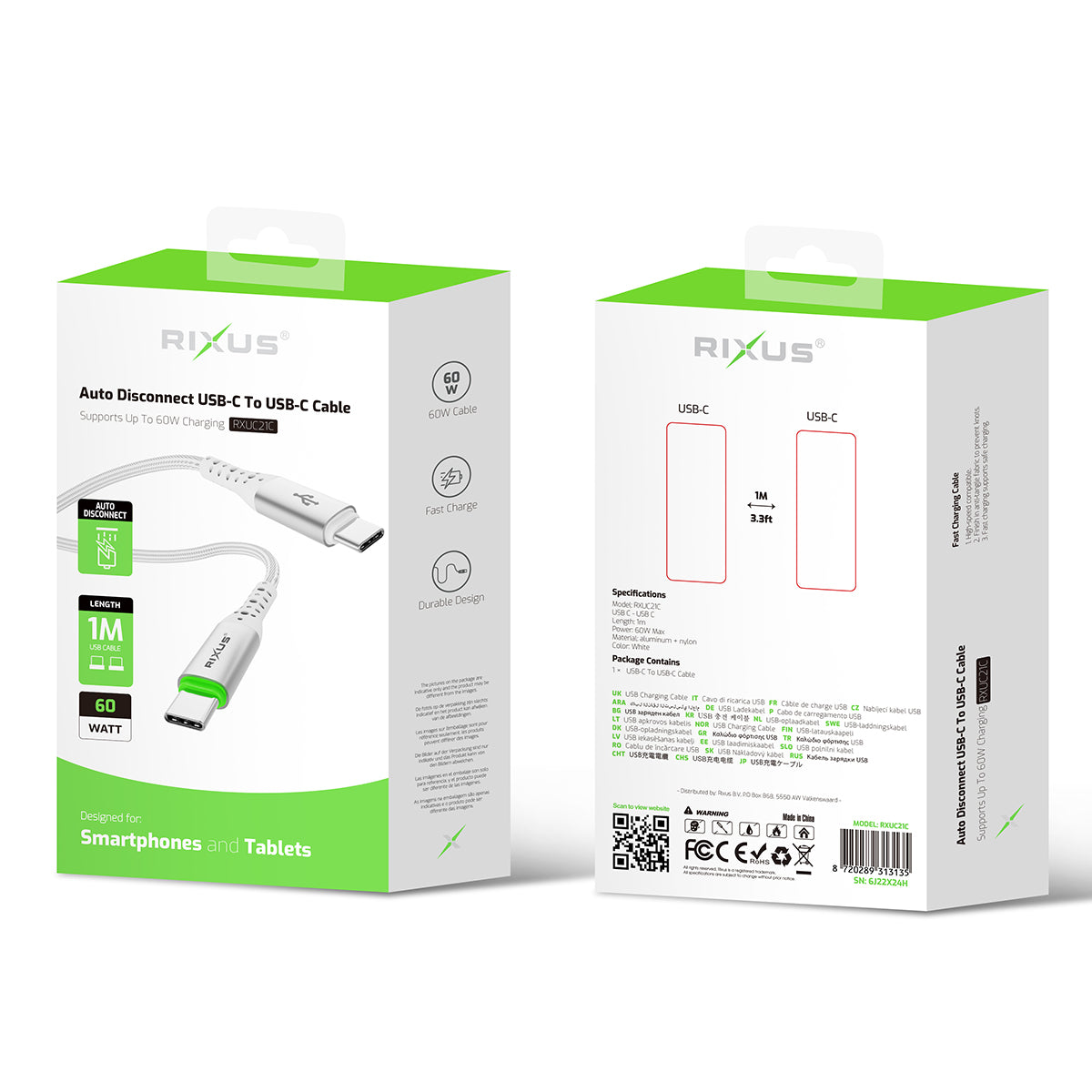 Rixus RXUC21C Auto Disconnect USB-C To USB-C Kabel White – Bild 5