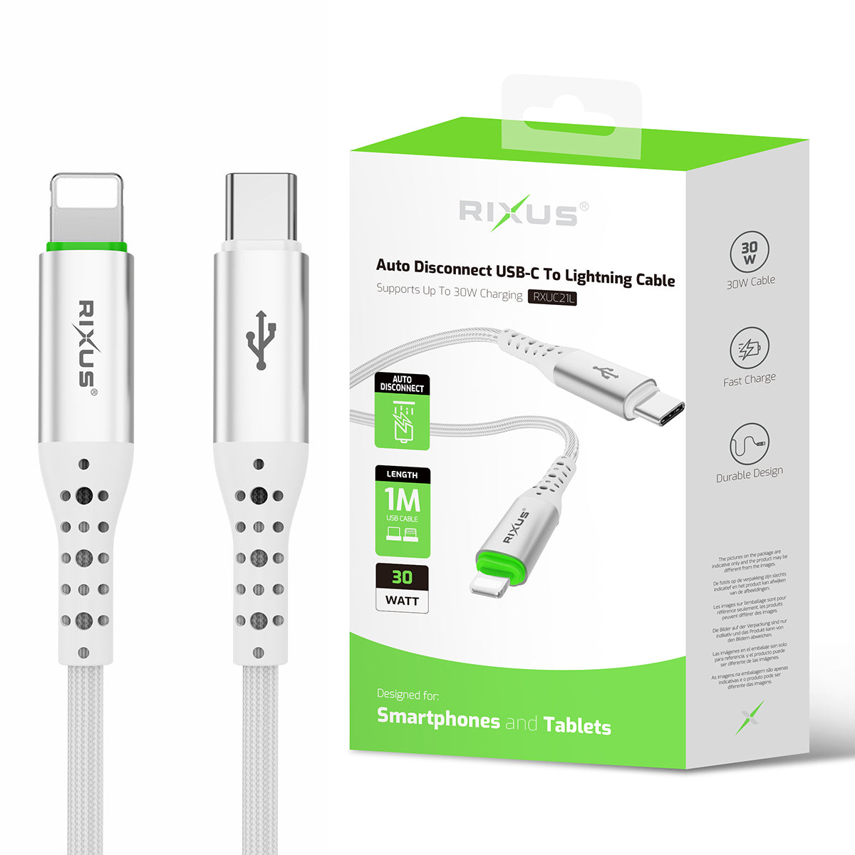 Rixus RXUC21L Auto Disconnect USB-C To Lightning Anschluss Kabel White – Bild 4
