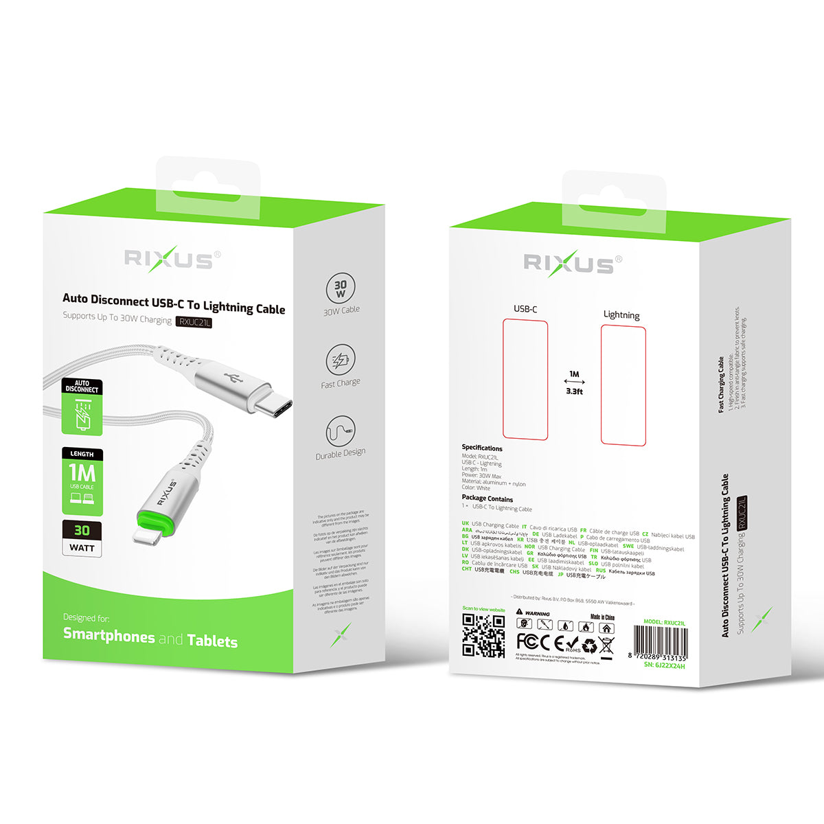 Rixus RXUC21L Auto Disconnect USB-C To Lightning Anschluss Kabel White – Bild 5