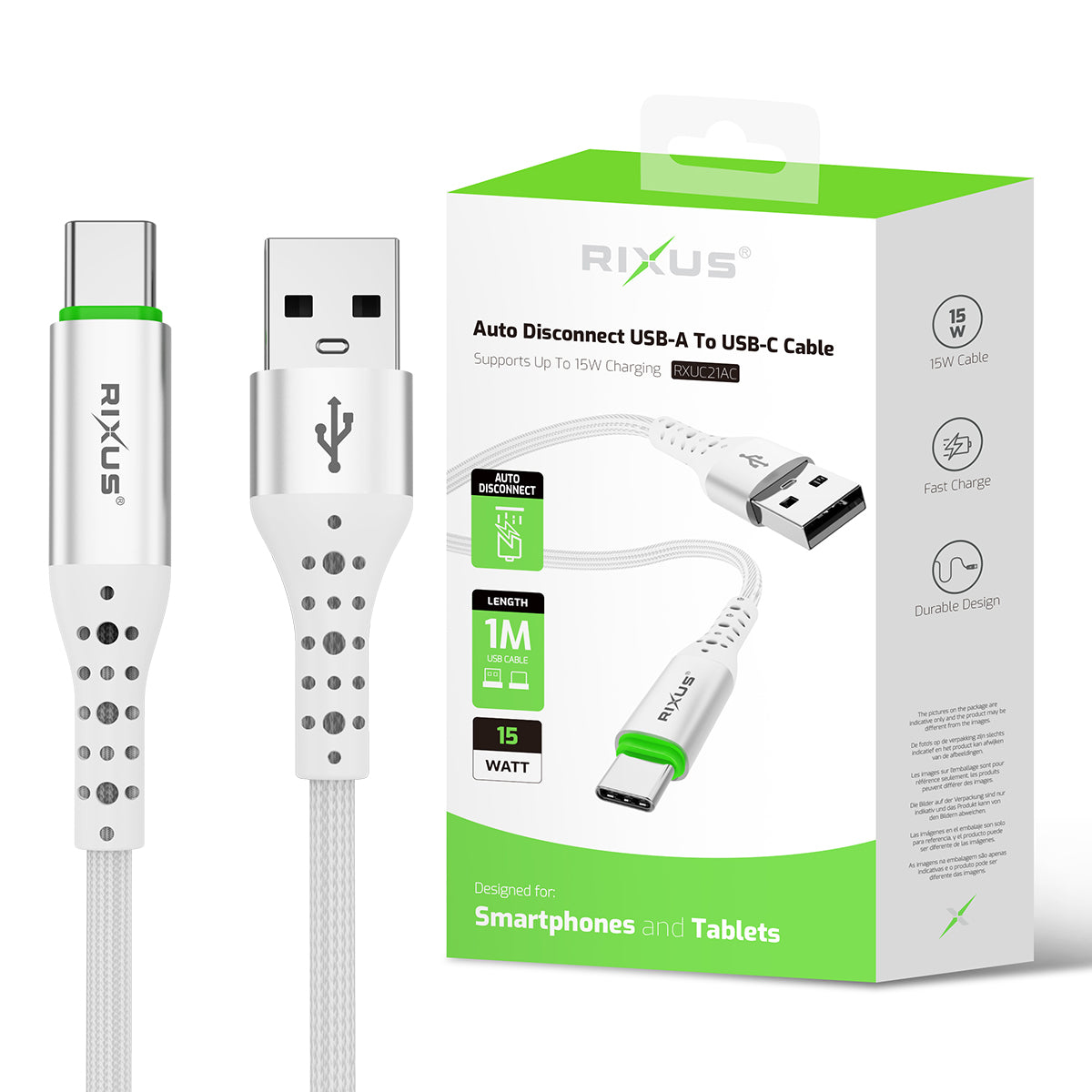 Rixus RXUC21AC Auto Disconnect USB-A To USB-C Kabel White – Bild 4