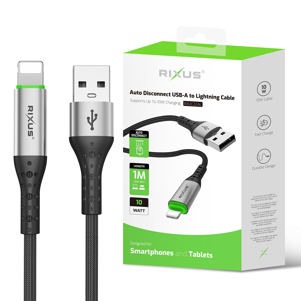Rixus RXUC22AL Auto Disconnect USB-A To Lightning Anschluss Kabel Black – Bild 4