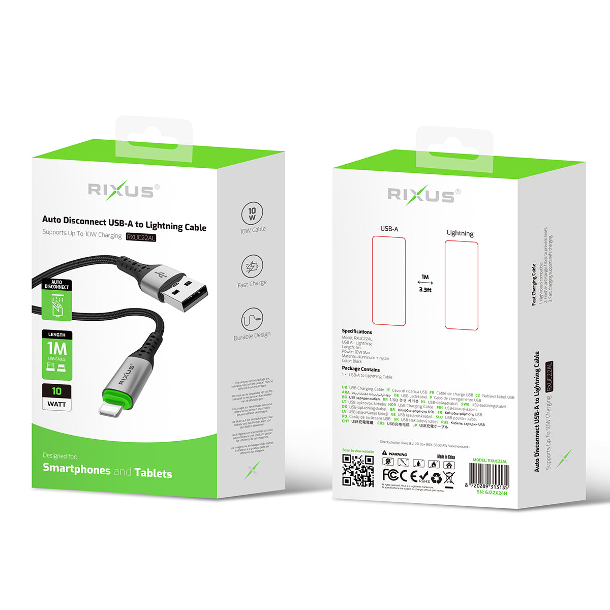 Rixus RXUC22AL Auto Disconnect USB-A To Lightning Anschluss Kabel Black – Bild 5