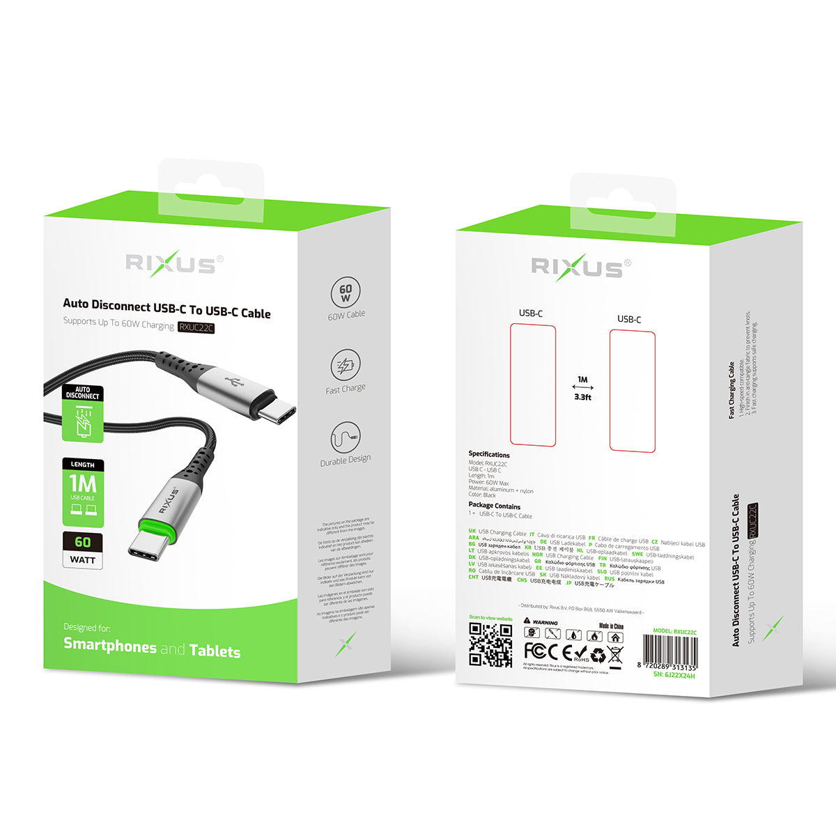 Rixus RXUC22C Auto Disconnect USB-C To USB-C Kabel Black – Bild 5