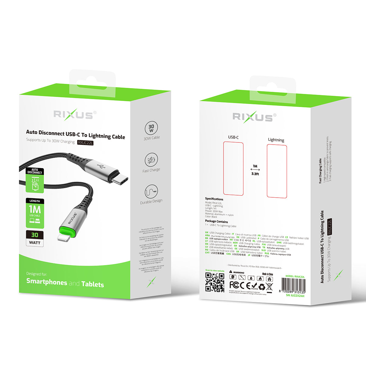Rixus RXUC22L Auto Disconnect USB-C To Lightning Anschluss Kabel Black – Bild 5
