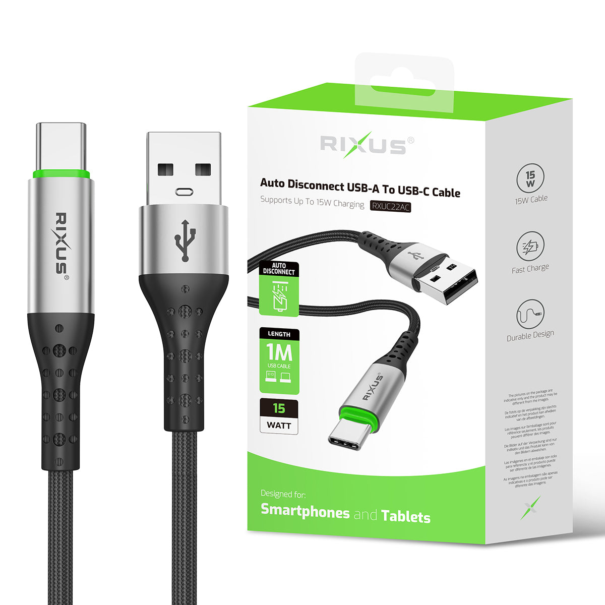 Rixus RXUC22AC Auto Disconnect USB-A To USB-C Kabel Black – Bild 4
