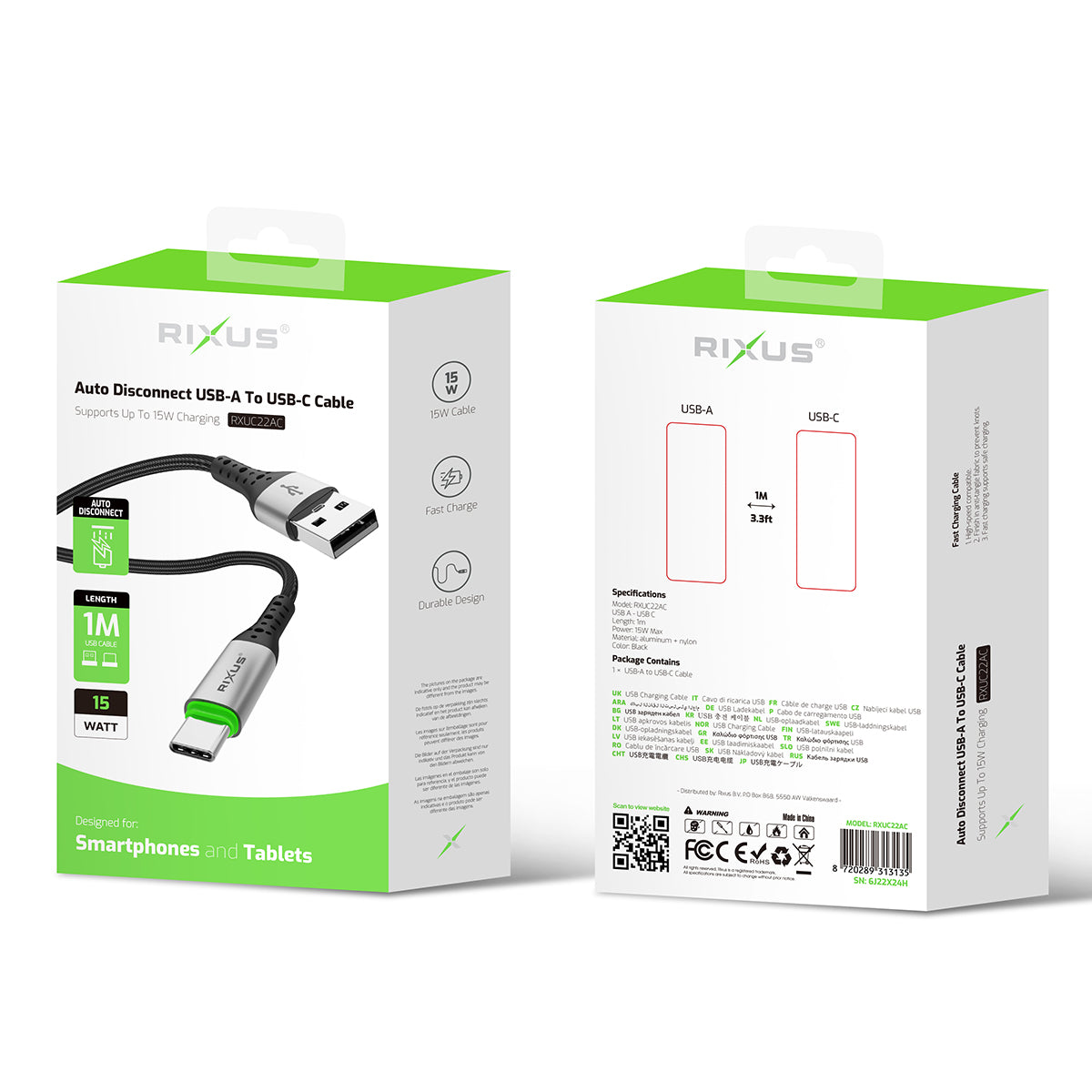 Rixus RXUC22AC Auto Disconnect USB-A To USB-C Kabel Black – Bild 5
