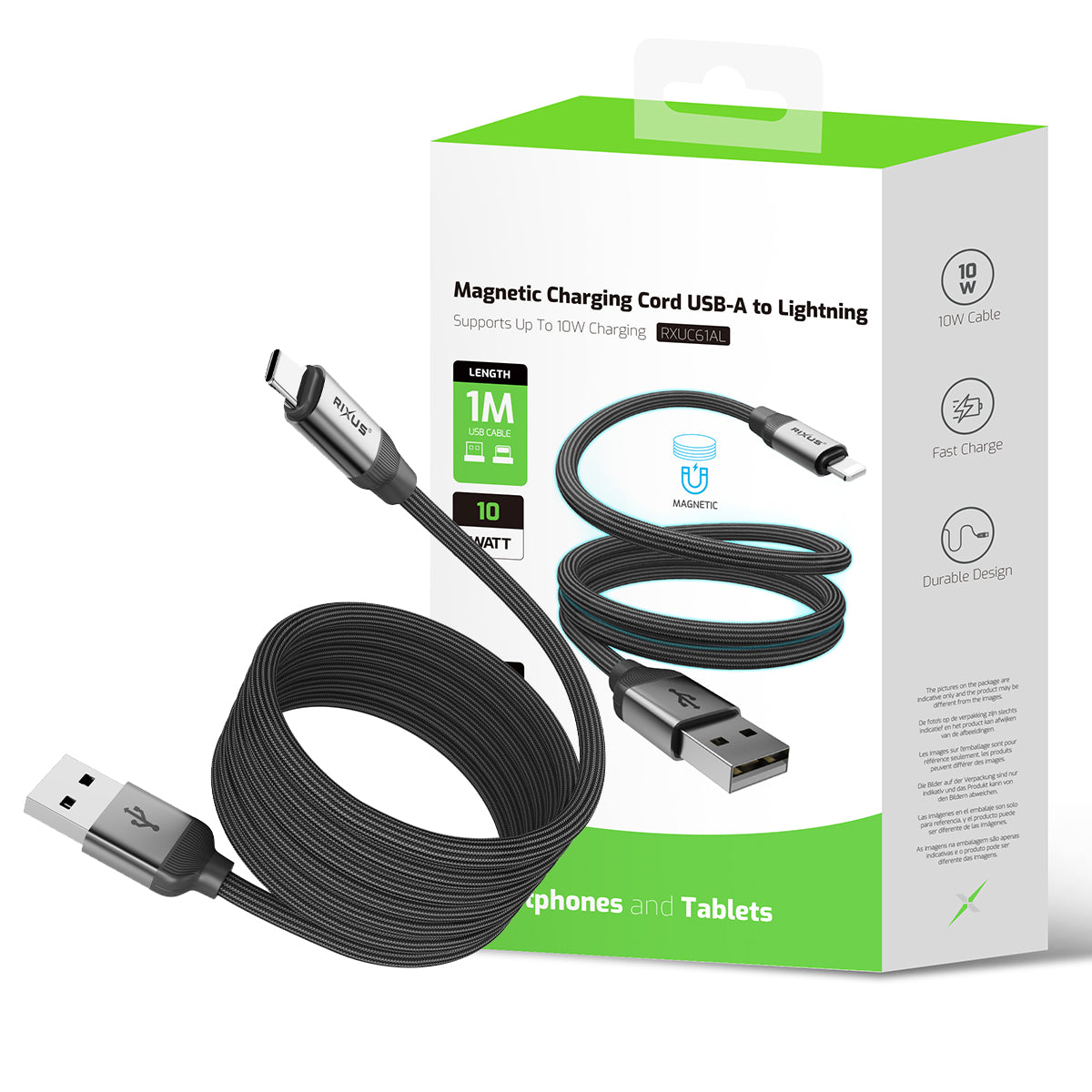 Rixus RXUC61AC Magnetic Charging Cord USB-A To USB-C 1m 15W Black – Bild 5