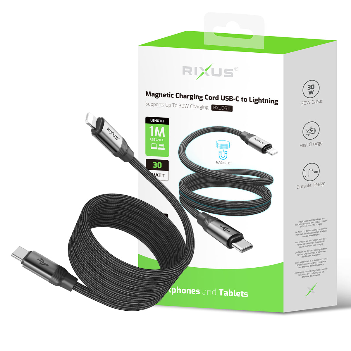 Rixus RXUC61L Magnetic Charging Cord USB-C To Lightning Anschluss 1m 30W Black – Bild 5