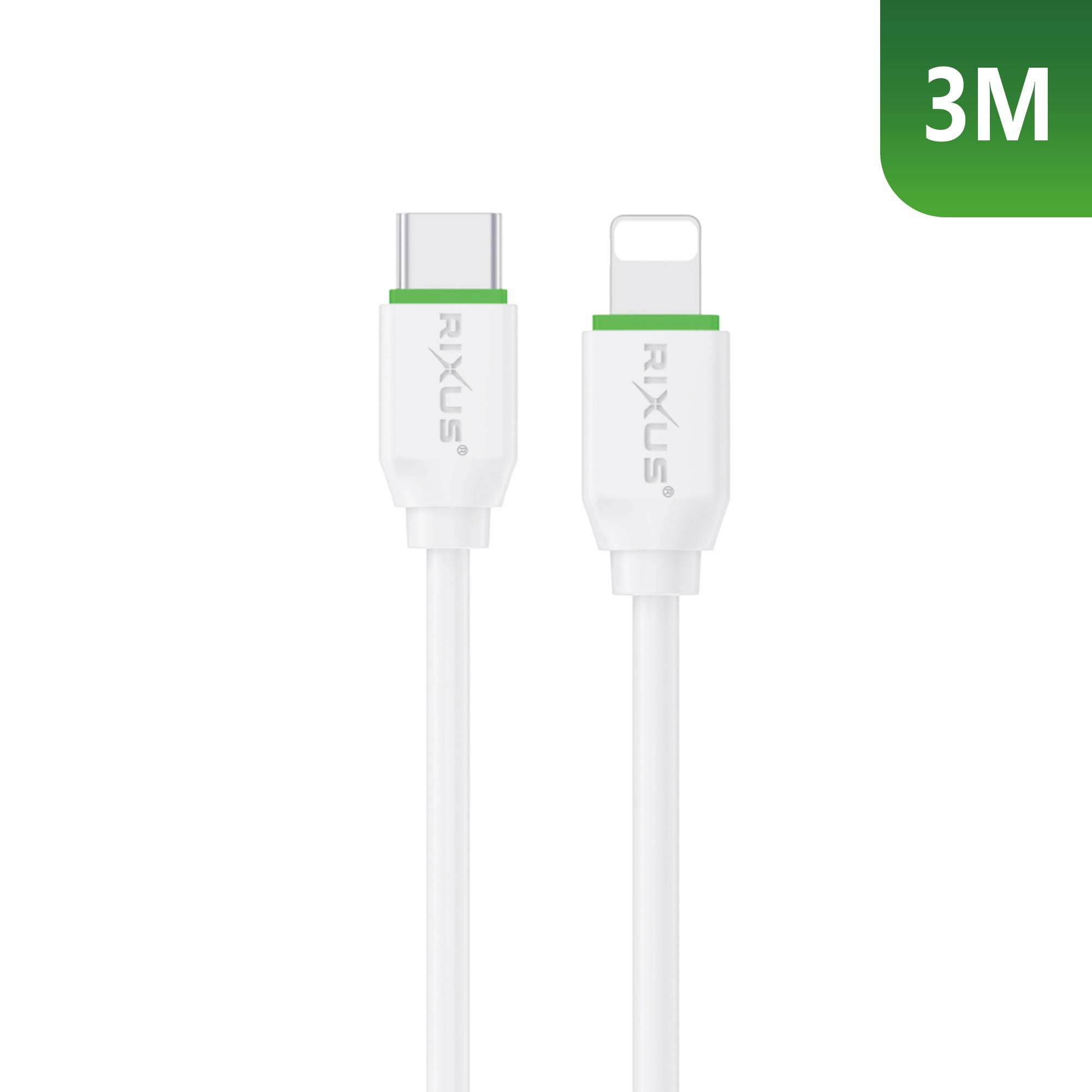 Rixus RX2017L Data Sync und Fast Charge Kabel USB-C To Lightning Anschluss 3m