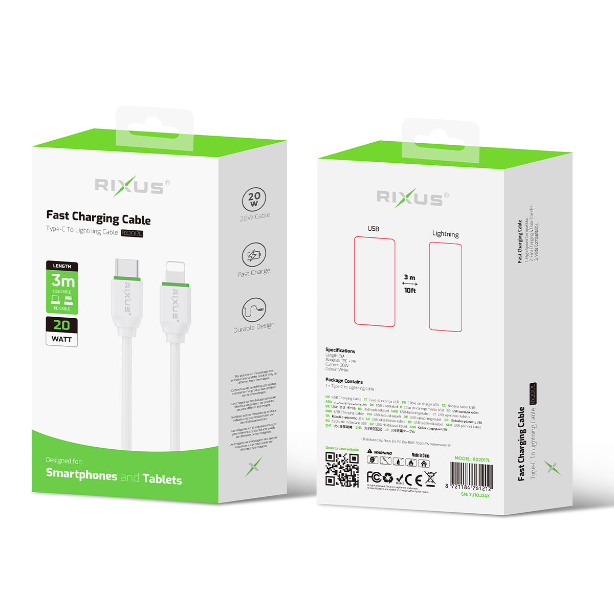 Rixus RX2017L Data Sync und Fast Charge Kabel USB-C To Lightning Anschluss 3m – Bild 5