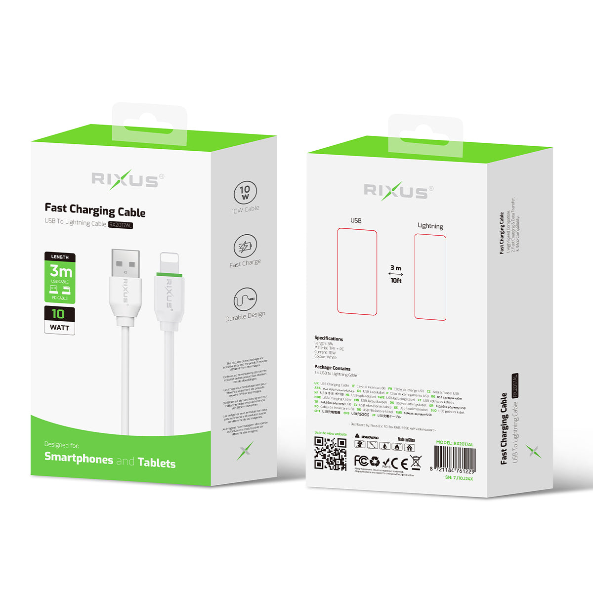Rixus RX2017AL Data Sync und Fast Charge Kabel USB To Lightning Anschluss 3m – Bild 5