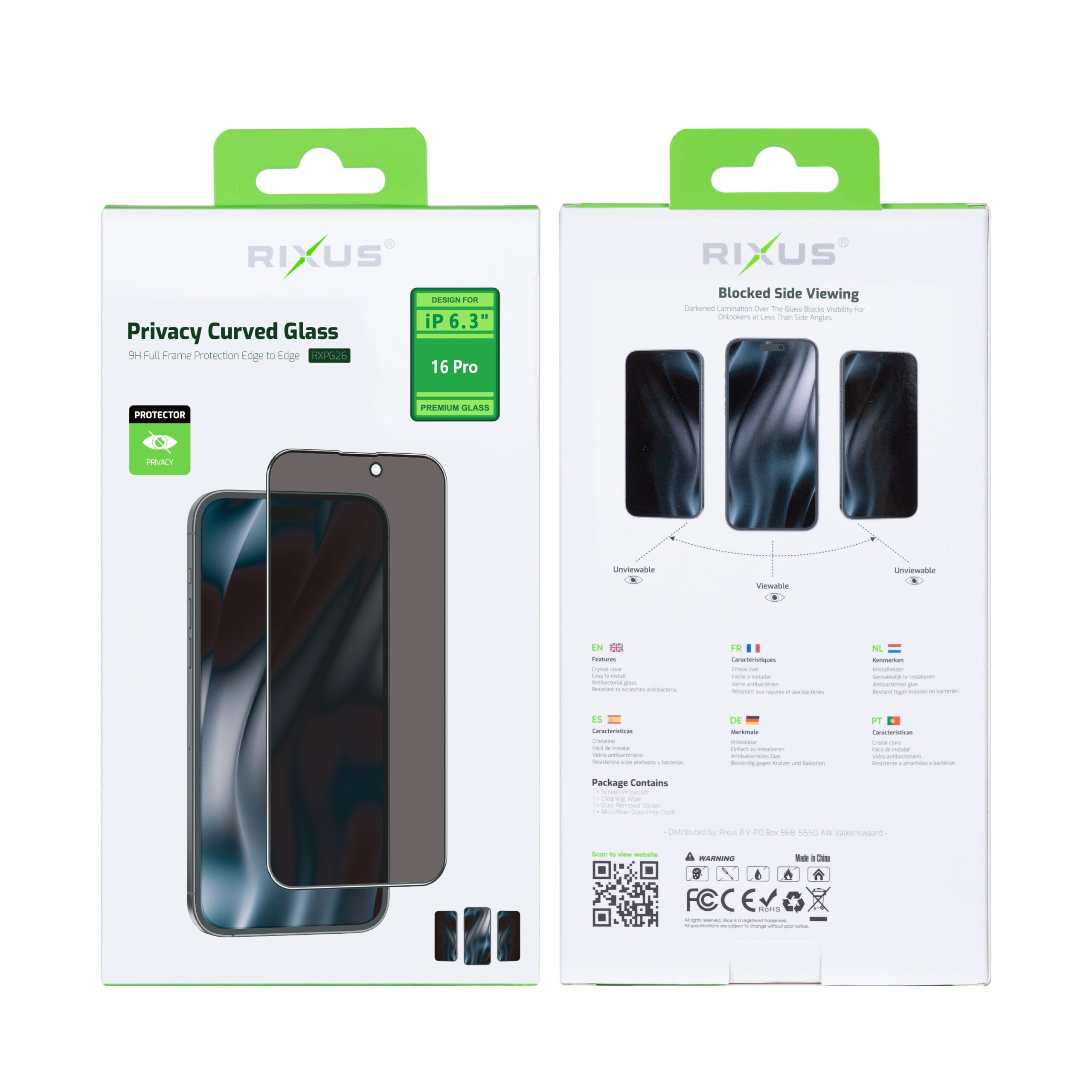 Rixus Privacy Full Curved Edge Panzerglas für Apple iPhone 16 Pro – Bild 2