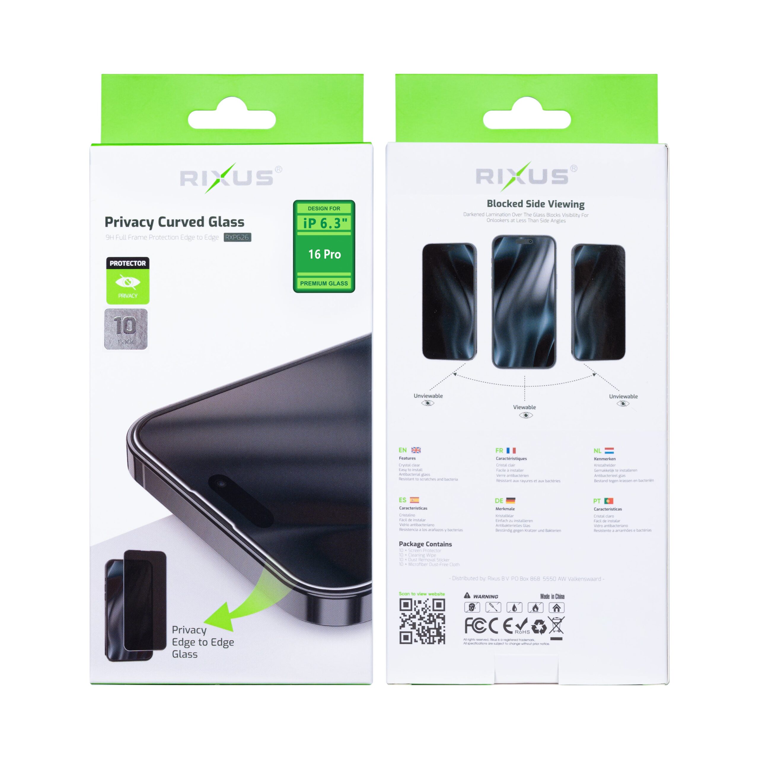 Rixus Privacy Full Curved Edge Panzerglas für Apple iPhone 16 Pro (10er-Pack) – Bild 2