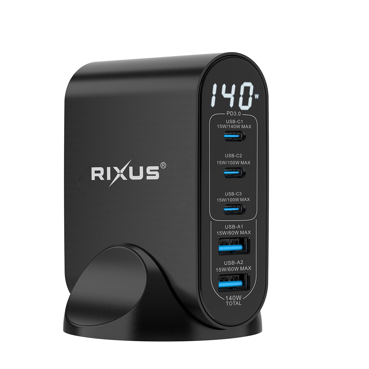 Rixus RX140 GaN Netzteil mit Digital Display 140W Black
