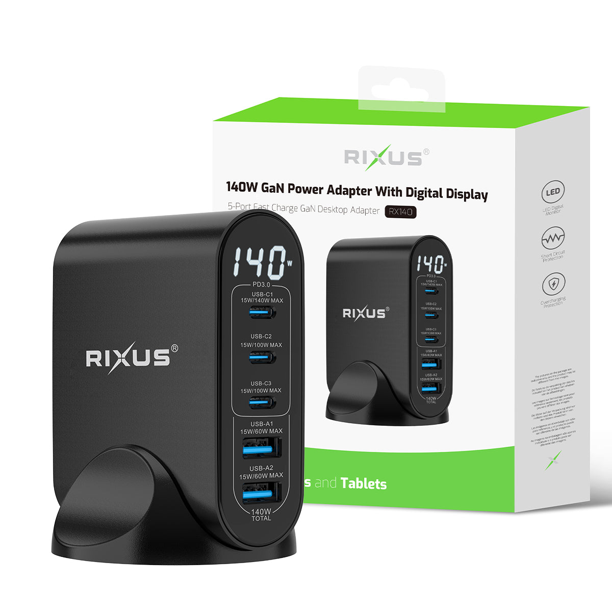 Rixus RX140 GaN Netzteil mit Digital Display 140W Black – Bild 5