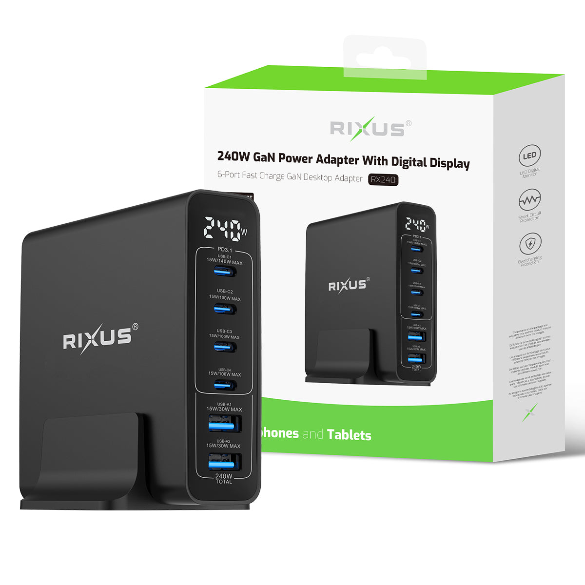 Rixus RX240 GaN Netzteil mit Digital Display 240W Black – Bild 5