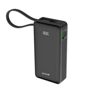 Rixus RXPB01B Power Bank 10000mAh mit Built-In Handstrap Kabel Black