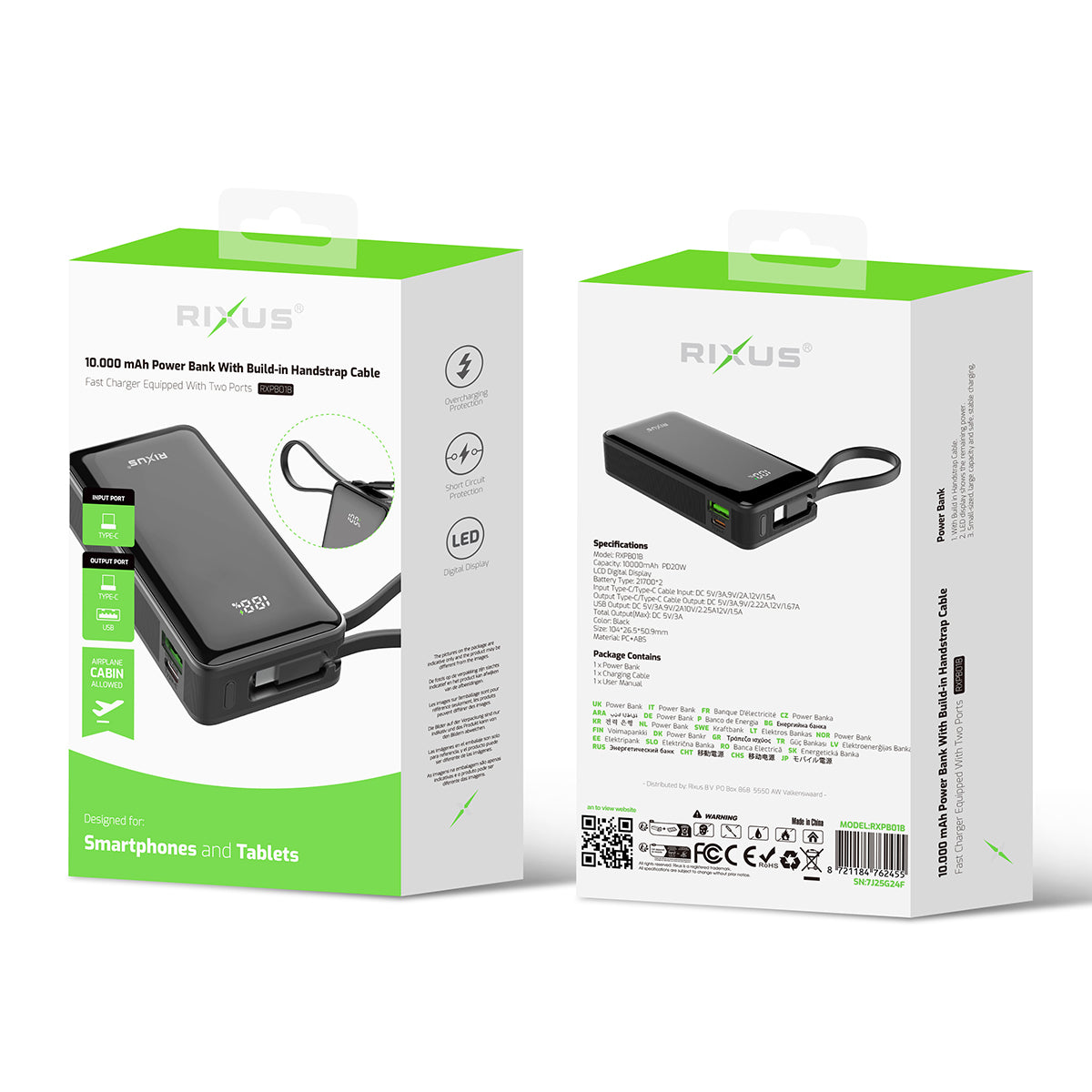 Rixus RXPB01B Power Bank 10000mAh mit Built-In Handstrap Kabel Black – Bild 4