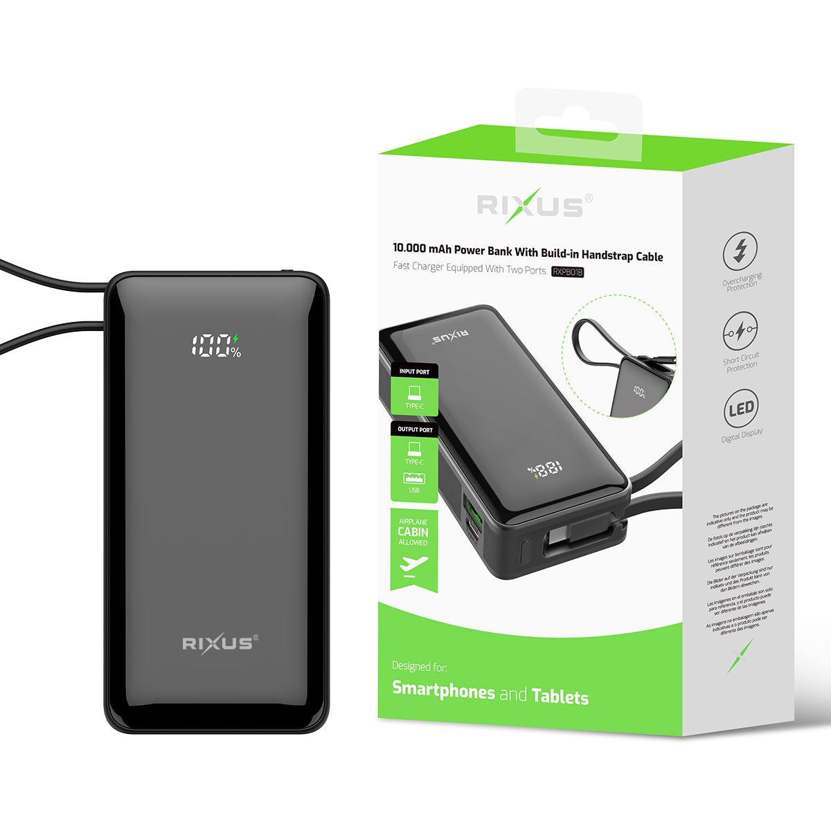 Rixus RXPB01B Power Bank 10000mAh mit Built-In Handstrap Kabel Black – Bild 5