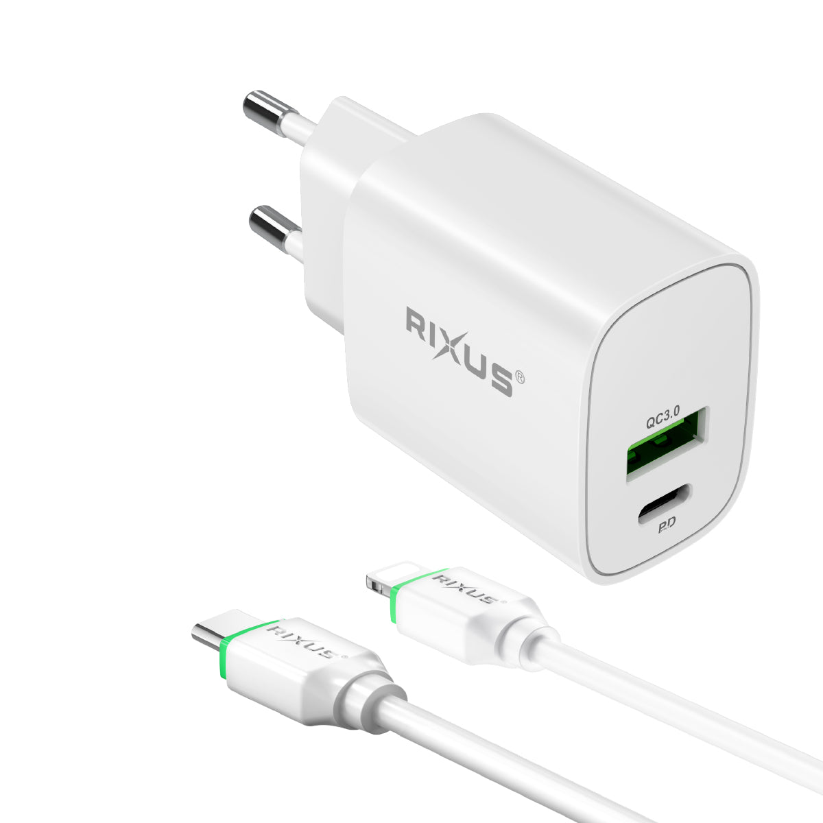 Rixus RX90L Adapter mit USB-C To Lightning Anschluss Kabel 1m 20W White