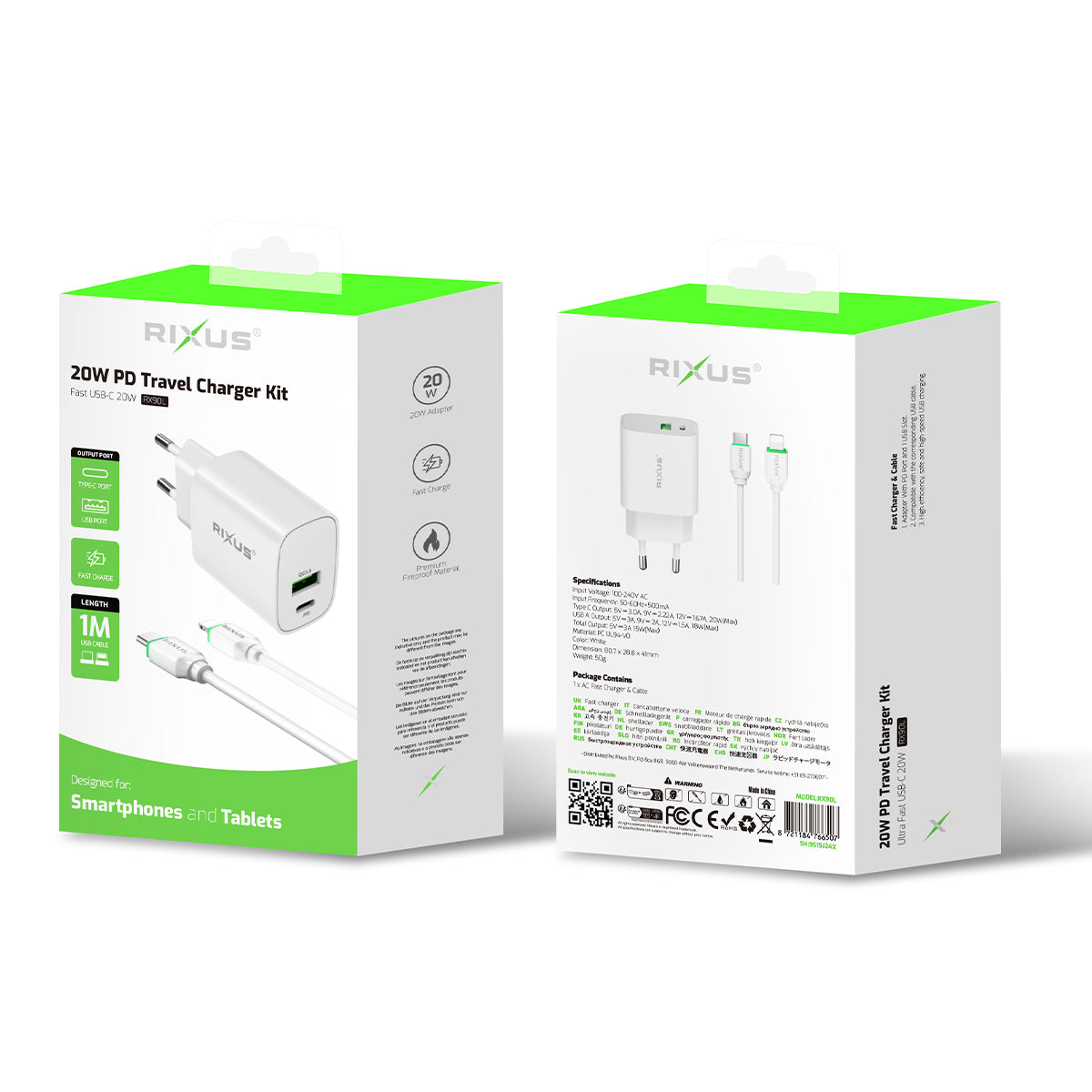 Rixus RX90L Adapter mit USB-C To Lightning Anschluss Kabel 1m 20W White – Bild 4