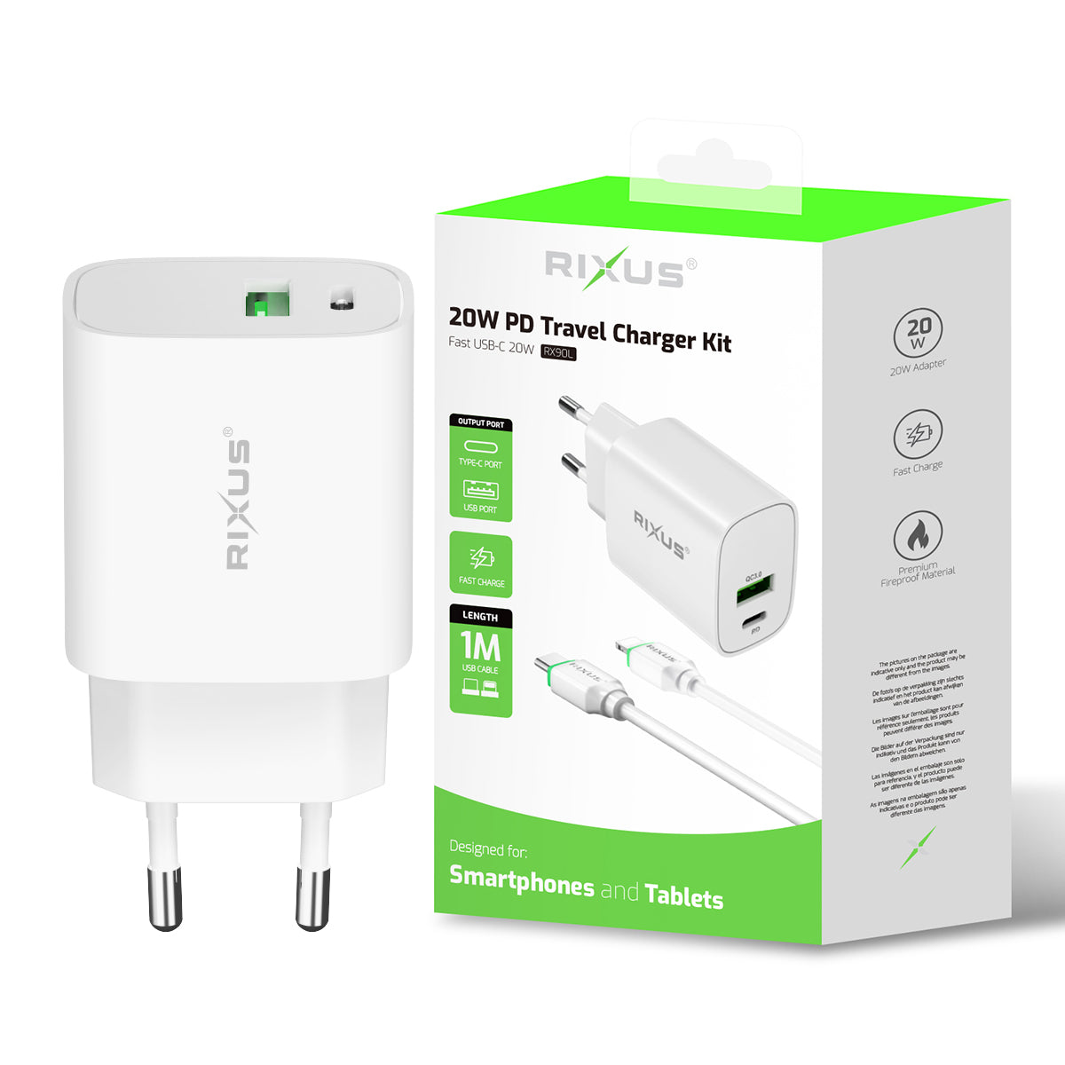 Rixus RX90L Adapter mit USB-C To Lightning Anschluss Kabel 1m 20W White – Bild 5