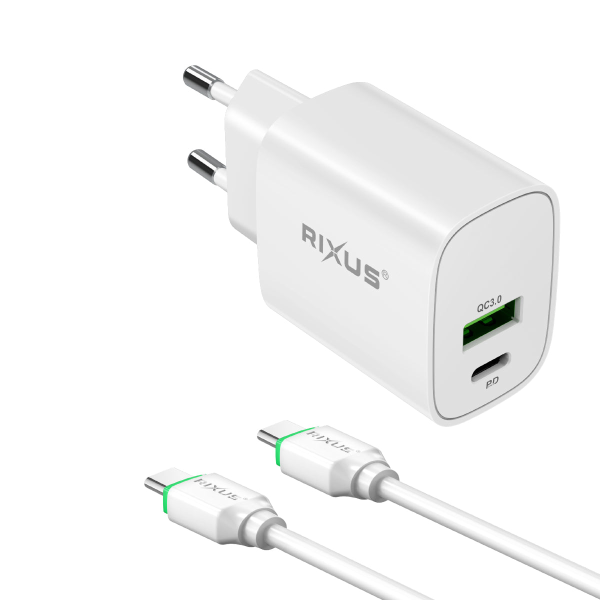 Rixus RX90CC Adapter mit USB-C To USB-C Kabel 1m 20W White
