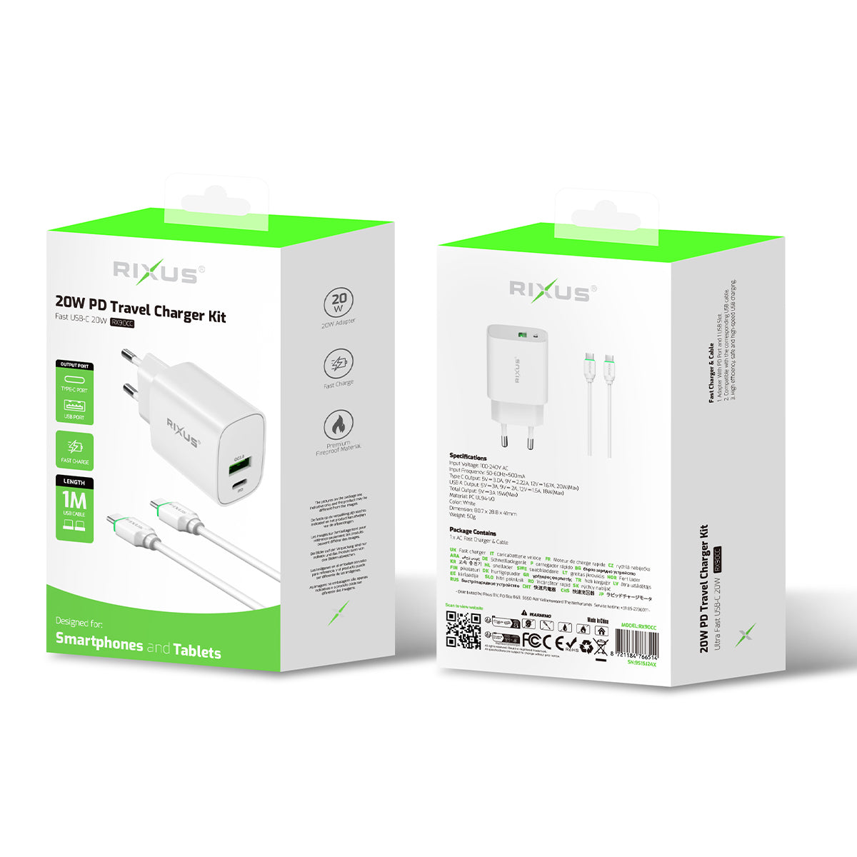 Rixus RX90CC Adapter mit USB-C To USB-C Kabel 1m 20W White – Bild 4