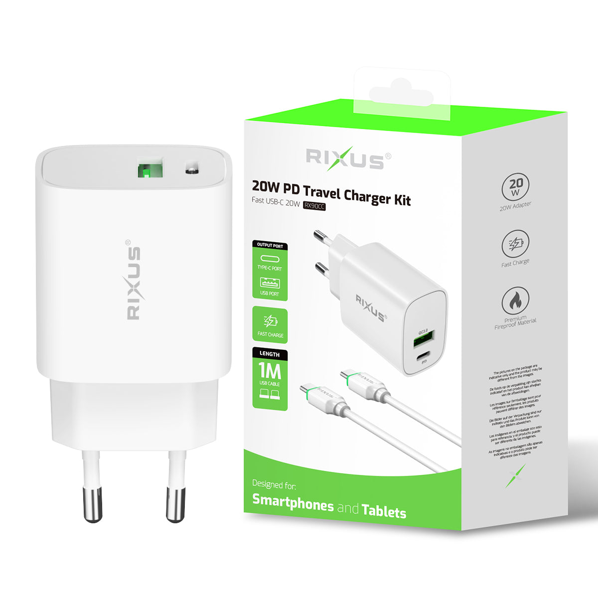 Rixus RX90CC Adapter mit USB-C To USB-C Kabel 1m 20W White – Bild 5