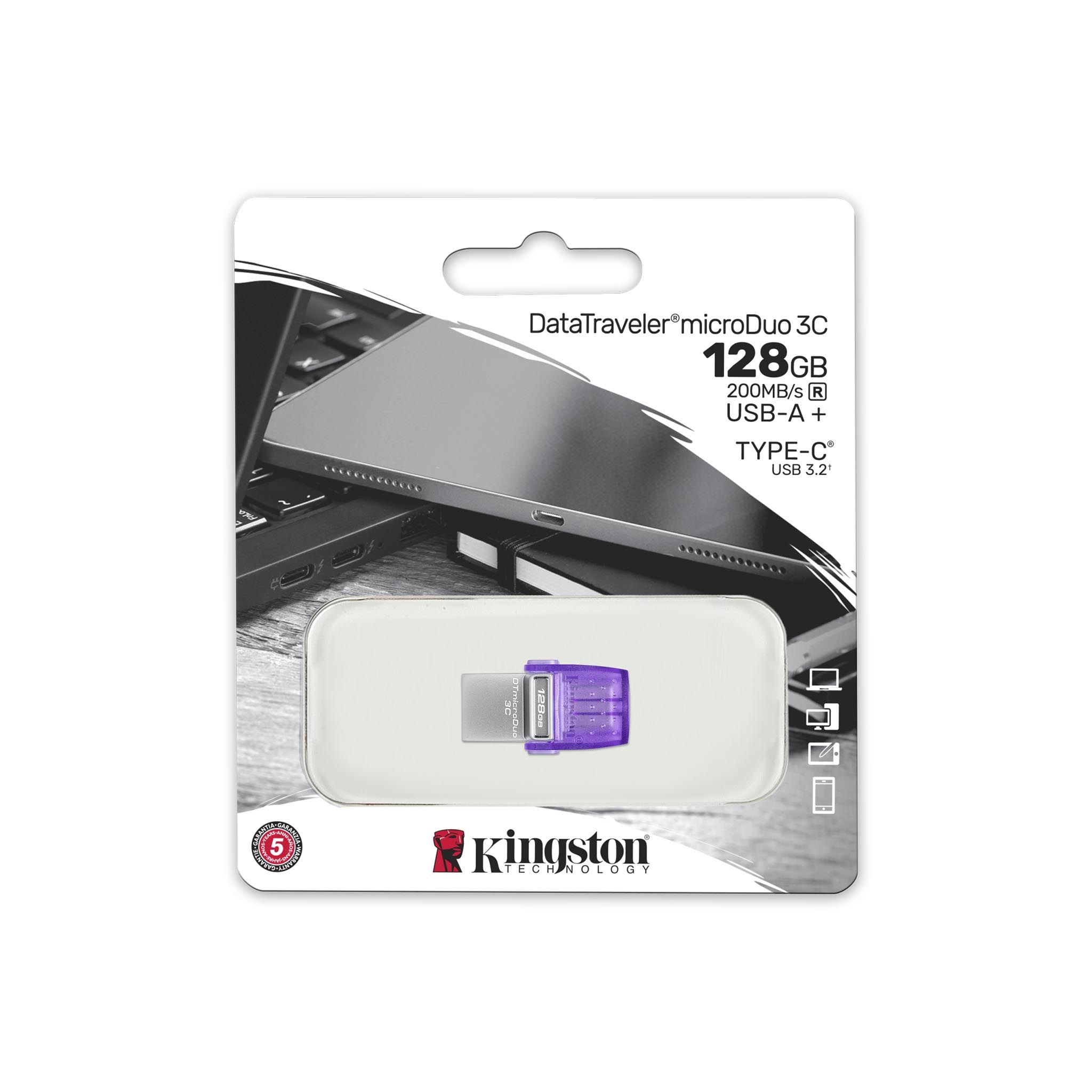 Kingston 128GB DataTraveler MicroDuo 3C 200MB/s Dual USB-A und USB-C Flash Drive Silver – Bild 3
